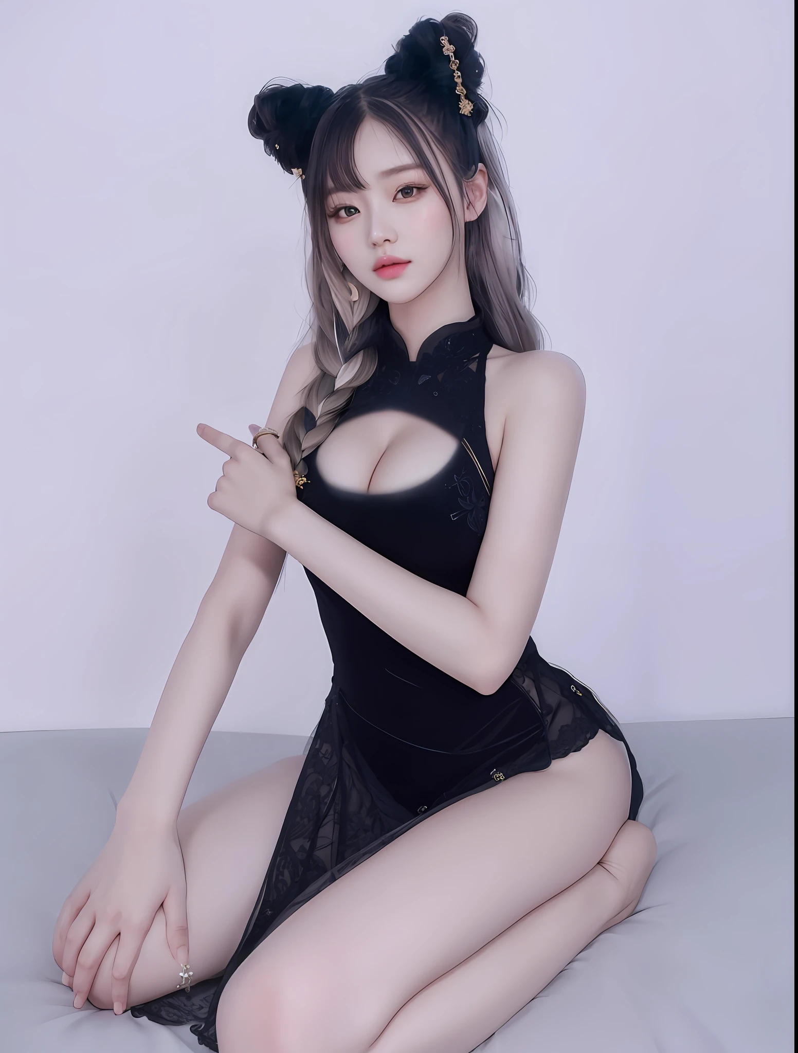 An Idol k-pop girl, cute girl, sexy girl, white braid hair, intricate face details, detailed face, golden ratio face, big breast, big butt, big hip, big thighs, full body, 64K, UHD, HDR, high quality, high detailed, hyper detailed, extremely detailed, photo realistic, ultra realistic, art photo, clarify the details, detailed parts body, intricate artwork masterpiece, trending on artstation