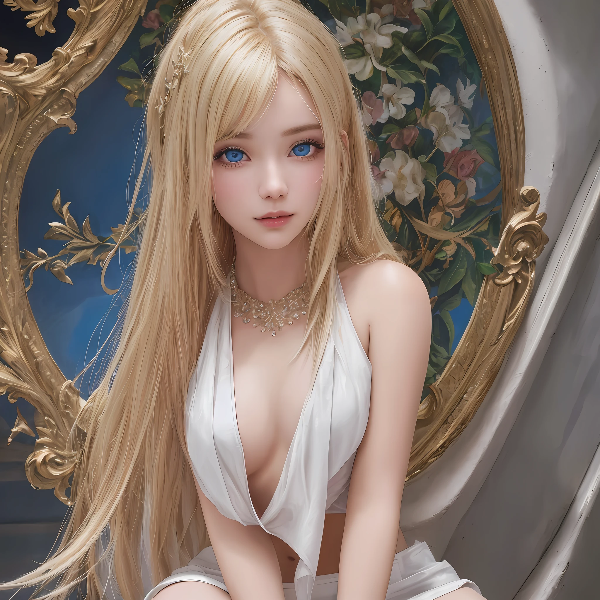 Clothes with open chest, (1 girl: 1.3), Solo, ((((Highly detailed face)))), (((Highly detailed eyes and face)))), Beautiful detailed eyes, Body parts__, Official Art, Unified 8k wallpaper, Ultra detailed, Beautiful and beautiful, Beautiful, Masterpiece, Best quality, Original, Masterpiece, Ultra fine photography, Best quality, Ultra high resolution, Realistic realism, Daylight, Full body portrait, Amazing beauty, Dynamic Pose, Delicate Face, Brilliant Eyes, (From the front), Detailed Face, Messy and Gorgeous Milky White, Highly Detailed Skin, Realistic Skin Details, Visible Pore, High Quality, No undies, No skirt, Spreads Her legs, Happy-smile, Crouch down, Stairs, School uniform,14 years-old, middle hair, blonde hair, extremely-detailed-eyes-and-face, Chromatic-Aberration