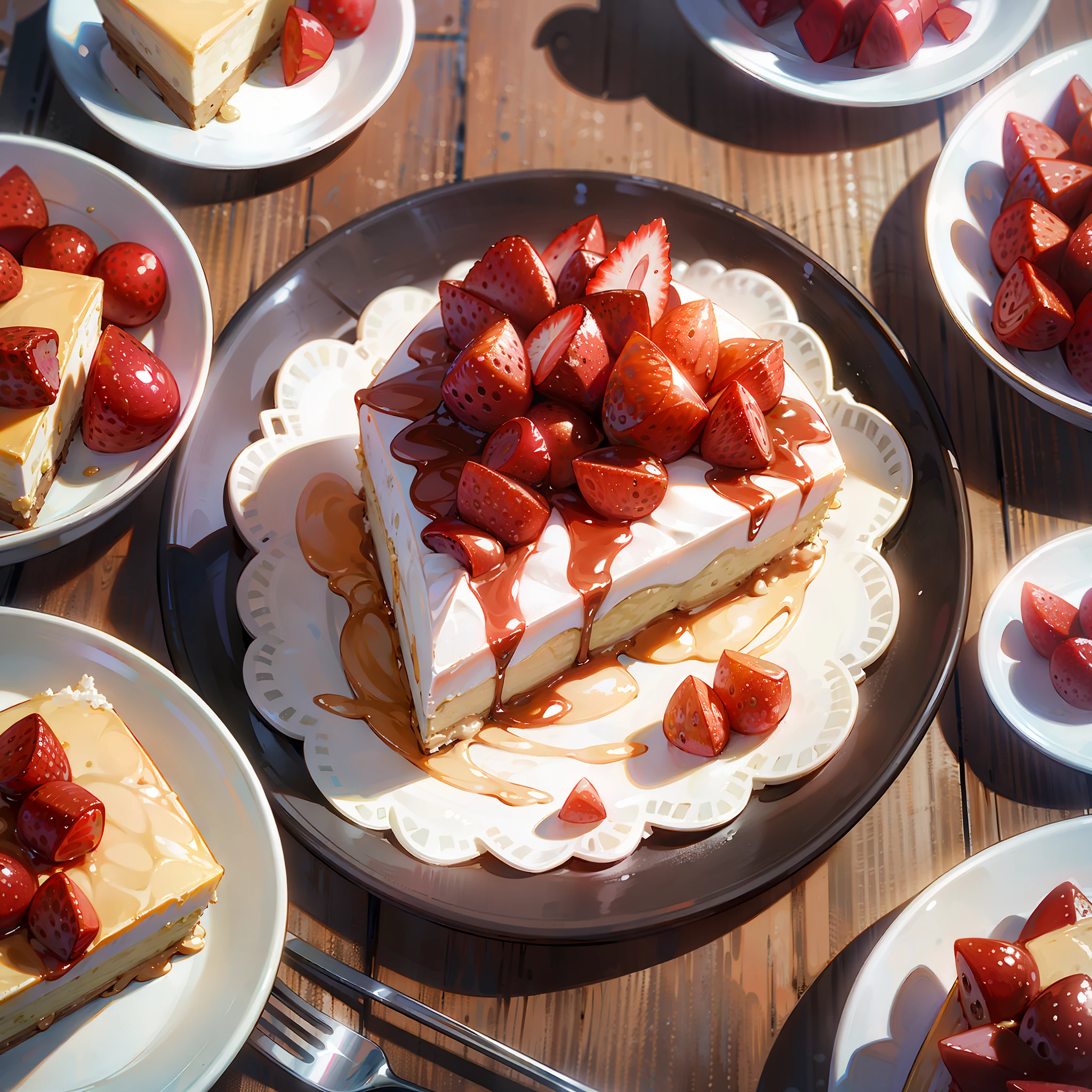 A delicious and enticing masterpiece, with the highest quality and best composition, capturing the irresistible allure of mouth-watering cheesecake in a beautifully crafted and high-resolution food photo.