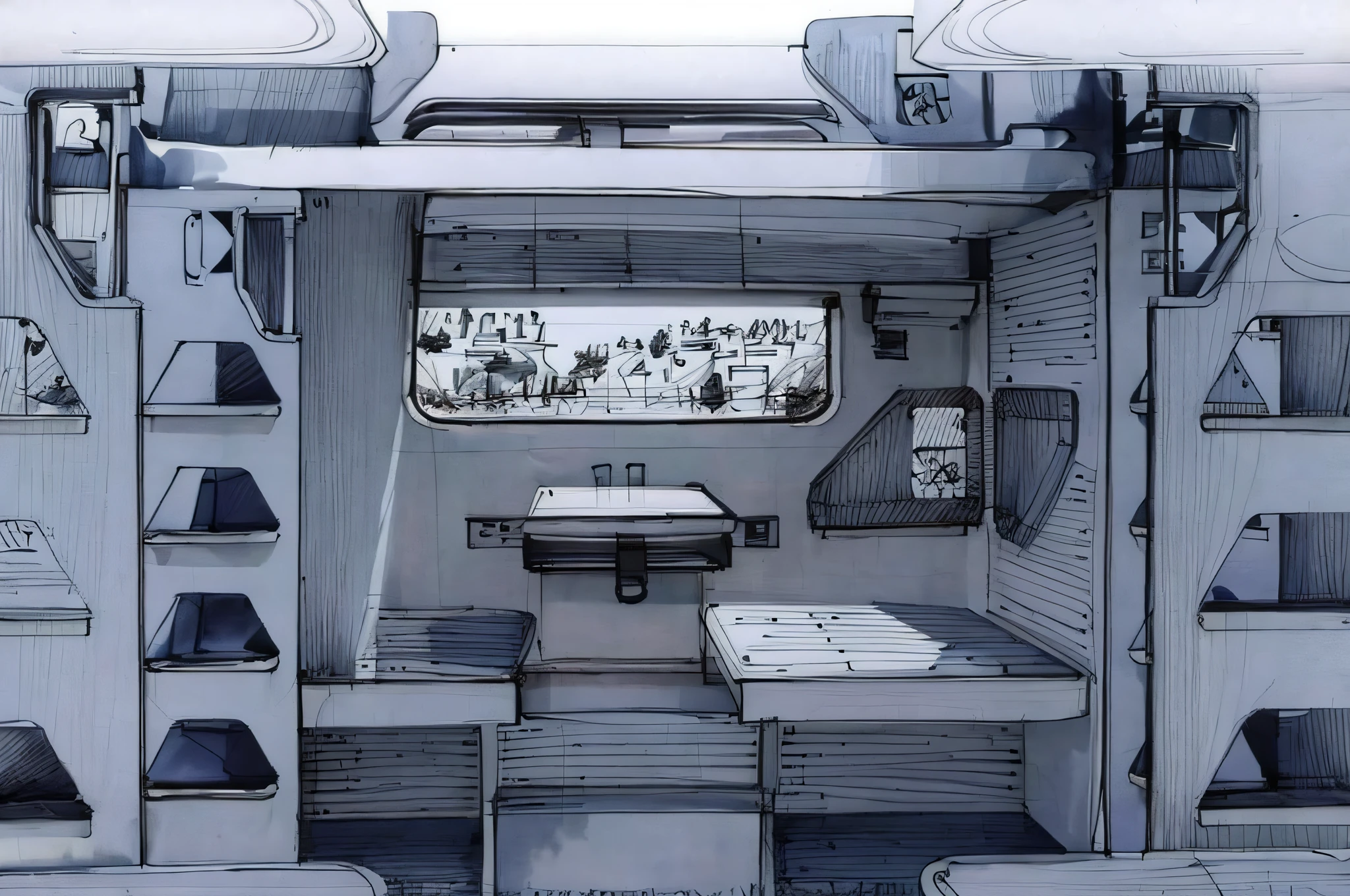 sketch, sketch, pen_sketch_style, there is a landscape car inside, reserved seat
