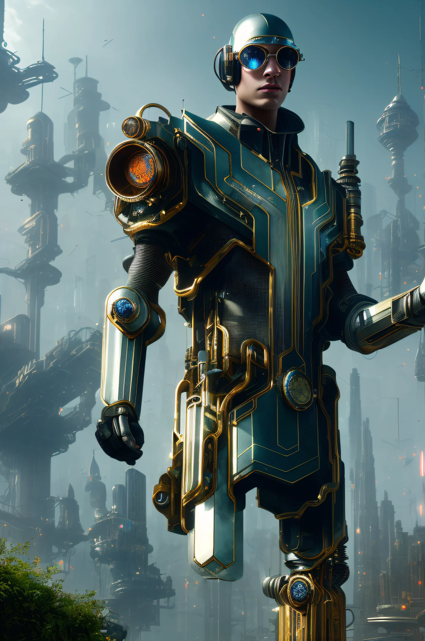 background| full-length portrait| symmetric| steampunk| cyberpunk| intricate detailed| to scale| hyperrealistic| cinematic lighting| digital art| concept art| mdjrny-v4 style
