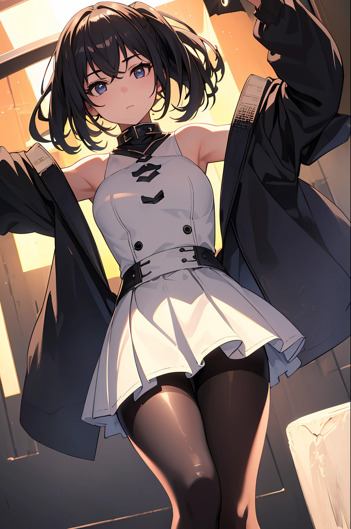 1girl, (caustic)), dynamic angle, beautiful detailed shine, miniskirt, lustrous skin, cinematic composition, cinematic light, HDR