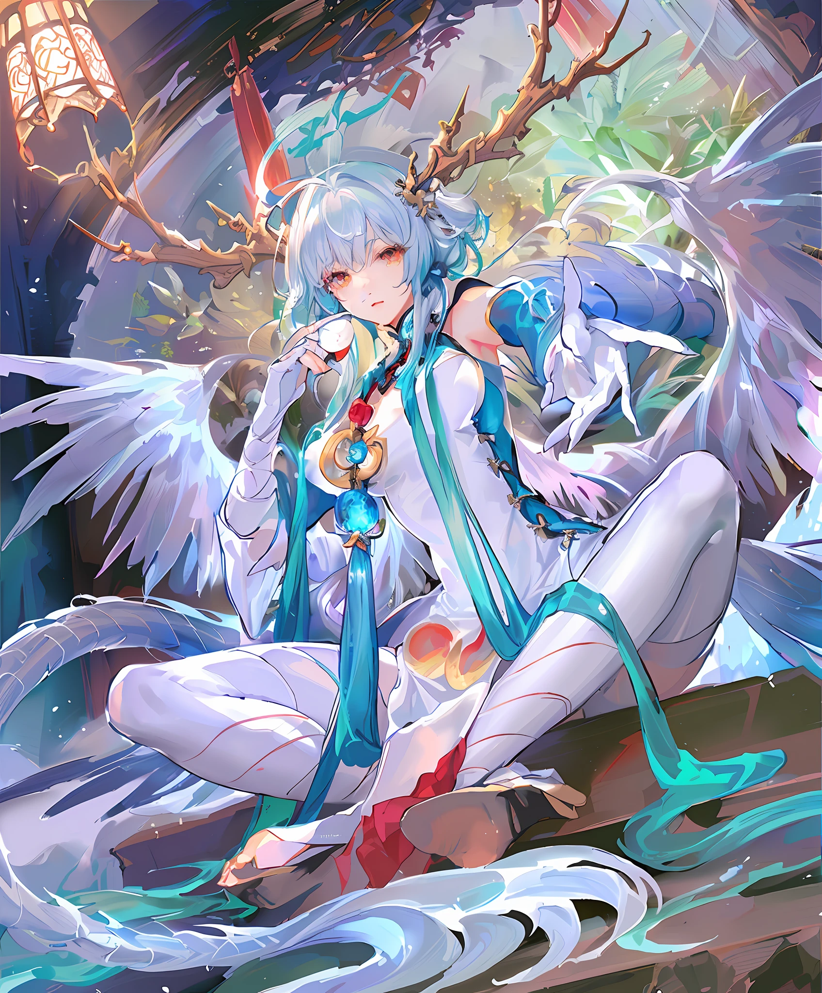 Anime - Style image of a woman with white hair, detailed key anime art, pixiv contest winner, high-detail official artwork, Shi Tao, white-haired god, Shirishima Shigeri illustration, Keqing from Genshin Impact, official artwork, zero zen art, angel purity, digital art on pixiv, anime fantasy illustration, pixiv, brilliant colors,