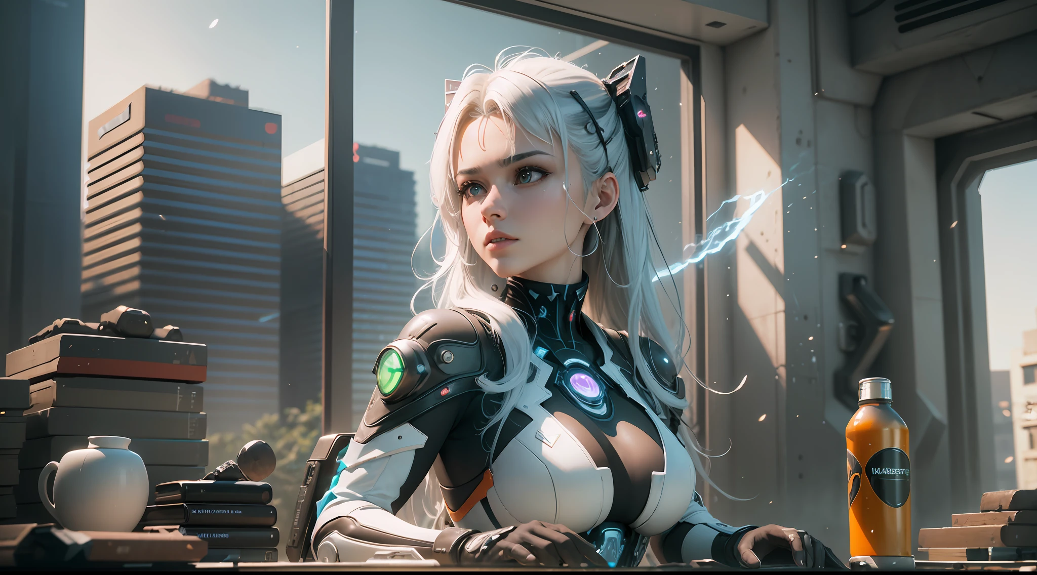 ((Best quality)), ((masterpiece)), (detailed:1.4), 3D, an image of a beautiful cyberpunk female with thick voluminous hair,light particles, pure energy chaos antitech,HDR (High Dynamic Range),Ray Tracing,NVIDIA RTX,Super-Resolution,Unreal 5,Subsurface scattering,PBR Texturing,Post-processing,Anisotropic Filtering,Depth-of-field,Maximum clarity and sharpness,Multi-layered textures,Albedo and Specular maps,Surface shading,Accurate simulation of light-material interaction,Perfect proportions,Octane Render,Two-tone lighting,Wide aperture,Low ISO,White balance,Rule of thirds,8K RAW --auto --s2
