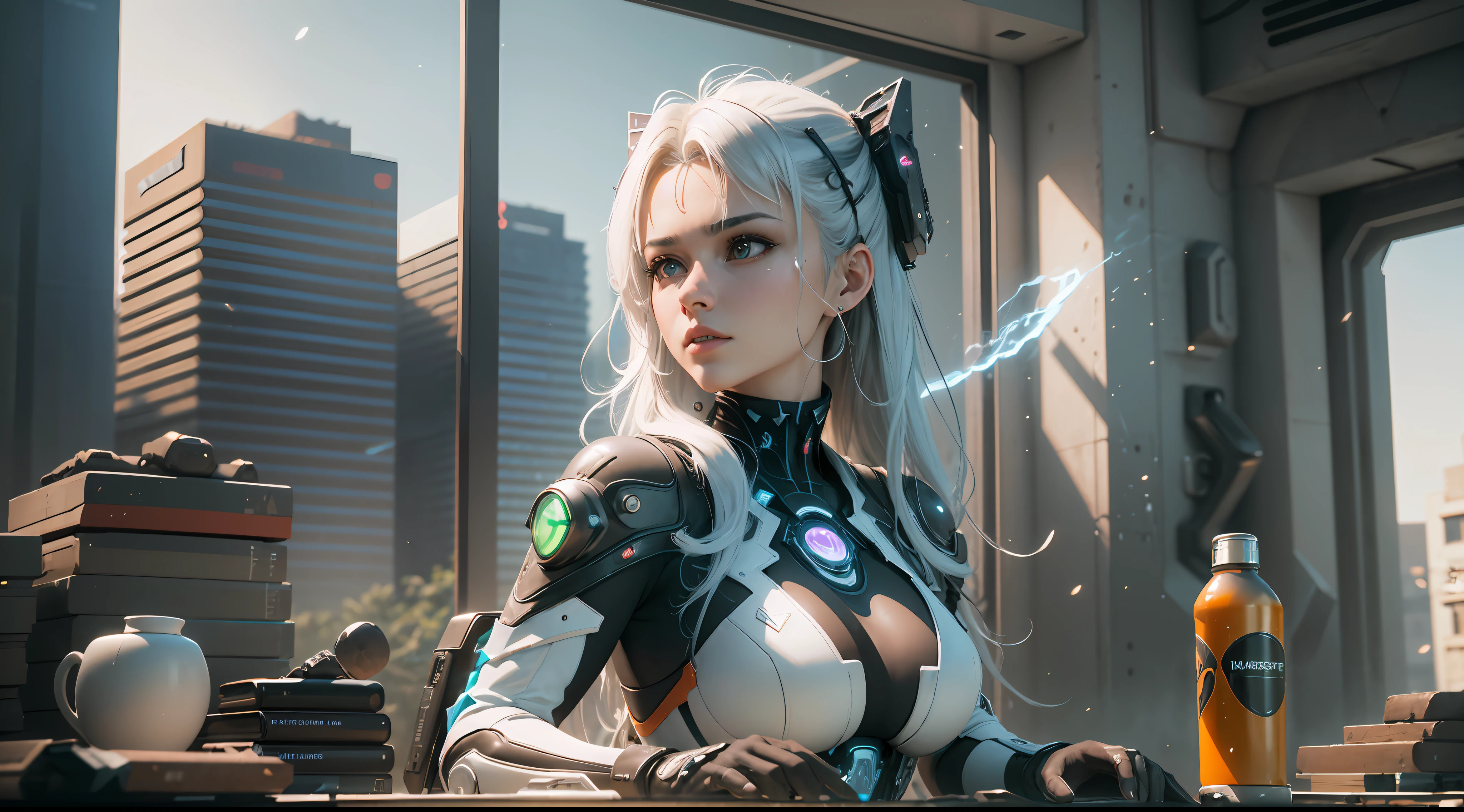 ((Best quality)), ((masterpiece)), (detailed:1.4), 3D, an image of a beautiful cyberpunk female with thick voluminous hair,light particles, pure energy chaos antitech,HDR (High Dynamic Range),Ray Tracing,NVIDIA RTX,Super-Resolution,Unreal 5,Subsurface scattering,PBR Texturing,Post-processing,Anisotropic Filtering,Depth-of-field,Maximum clarity and sharpness,Multi-layered textures,Albedo and Specular maps,Surface shading,Accurate simulation of light-material interaction,Perfect proportions,Octane Render,Two-tone lighting,Wide aperture,Low ISO,White balance,Rule of thirds,8K RAW --auto --s2