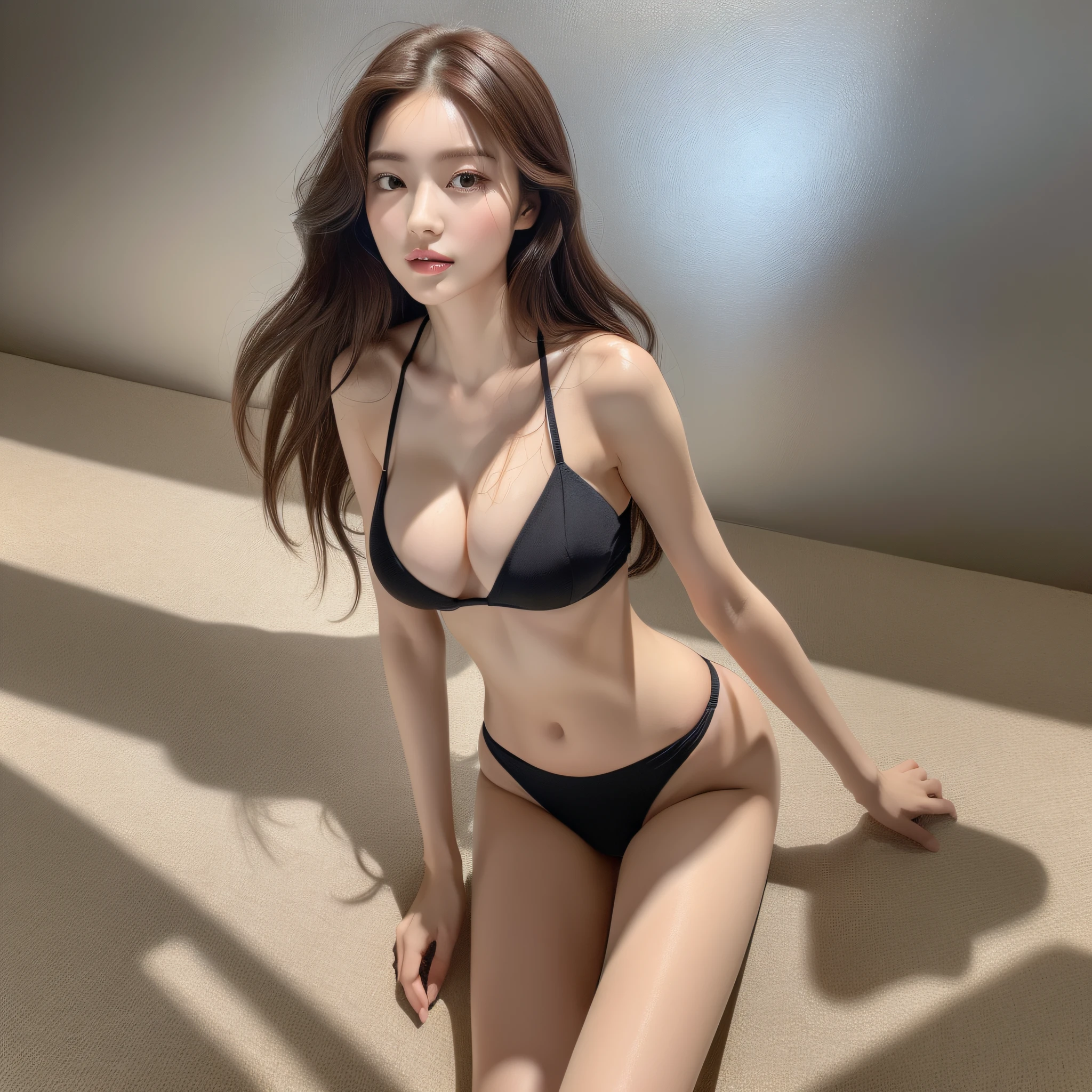 ((Best Quality, 8k, Masterpiece: 1.3)), Suit, Hand Crossed, NG Pose, Beautiful Woman, Single Woman, Slender Figure: 1.1, Dark Brown Hair, Ultra Detailed Face, Detailed Lips, Detailed Eyes, Double Eyelids, Back Figure, Beautiful Legs, Full Body