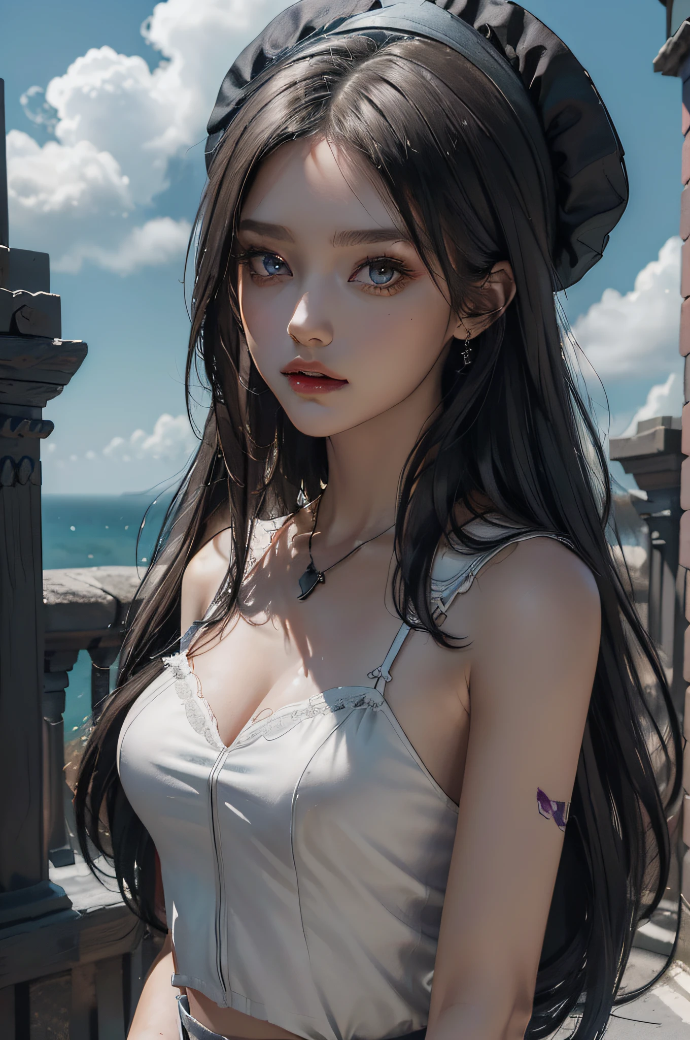 ((Masterpiece)), ((Best Quality))), ((Ultra Detailed)), ((Inset)), ((Black Long Straight)), Lens Hare, Depth of Field, Baby, Purple Eyes, Brunette Hair, Gaze, Chiffon Dress, Hair Bow, Berets, Cross Necklace, {{{Masterpiece}}, {{{Best Quality}}}}, Illustration, {{Beautiful Detail Girl}}}, {{Black Magic}}, Solo, (((Beautiful Detail Lighting)))), Beautiful Detail Eyes, (((((Black Long Straight))))),{ {{Beautiful detail dress}}},midriff,{{girl}},(((Dark side))))),{{bust}}}}, All Black Bloomers, Flowers, Hollow Eyes, Hollow Night, Hollow Knight, {{chain}}}}}, Dark Souls, Deep Sea Ship, Deep Darkness, Darkness, {{{{Girl}}}}}, {{{Small Tits}}}, Death Garden, {{{{Emotionless Eyes}}}}, {{Cthulhu}}}, (((((extremely detailed clouds)))),{{Very detailed CG Unity 8k wallpaper}}},((Very detailed face))),{{ruins}},{{{Beautiful tailing shadow}}}},((Rose)),(Vine), Blood, ((Sketch)),(Painting),Red Rope,((Sketch)),(Painting),(Painting),(Upper body)),Hidden hands,Backrest of both hands
