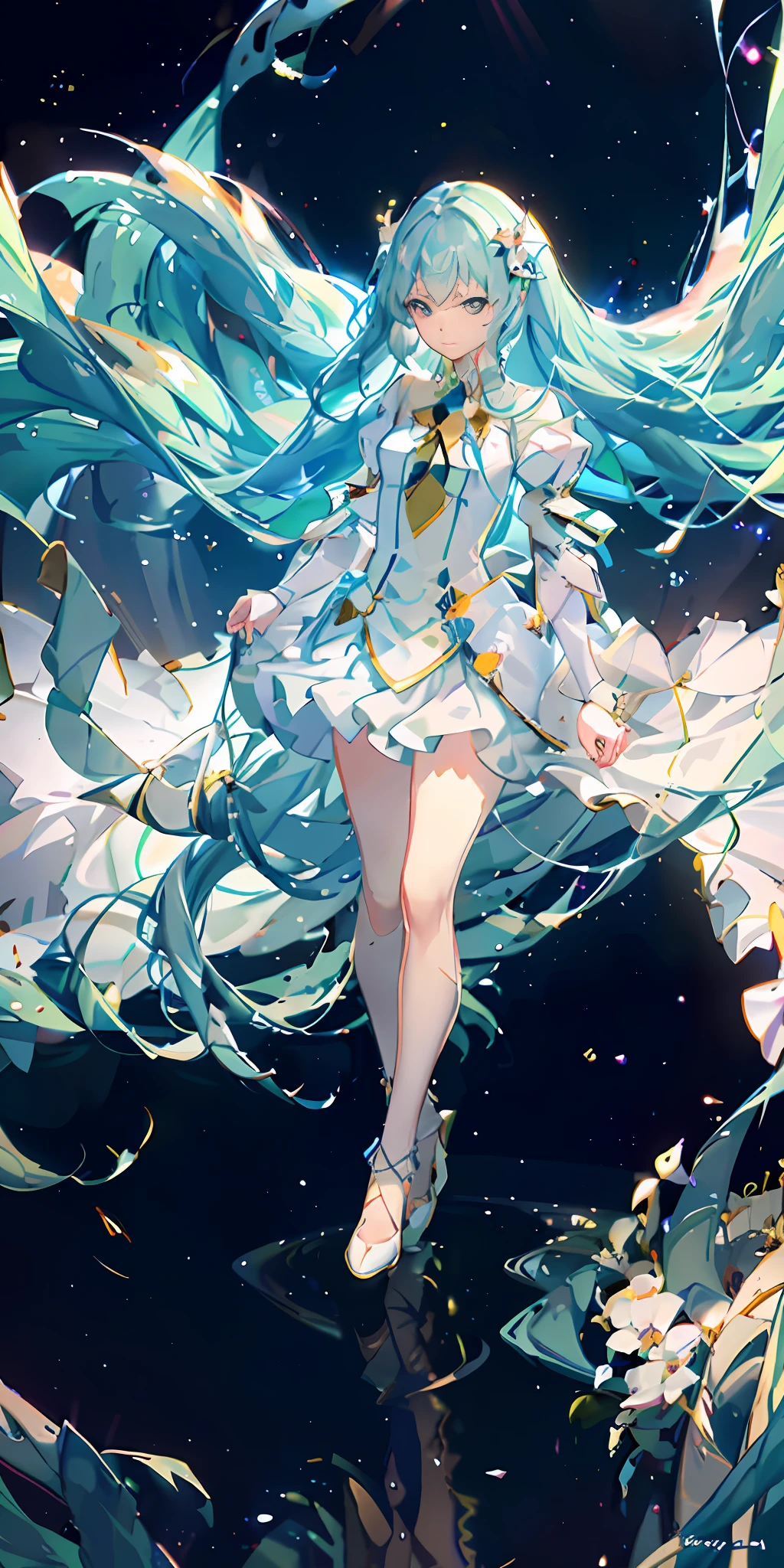 top quality, full body, high quality texture, fine grain, realistic facial expression, detailed skin, anime, girl, sexy, mixed, model, illustration, portrait, semi-real, princess, dress, white dress, fair skin, wind flower, meadow, water lake, sun, light, (small), gray hair, naked