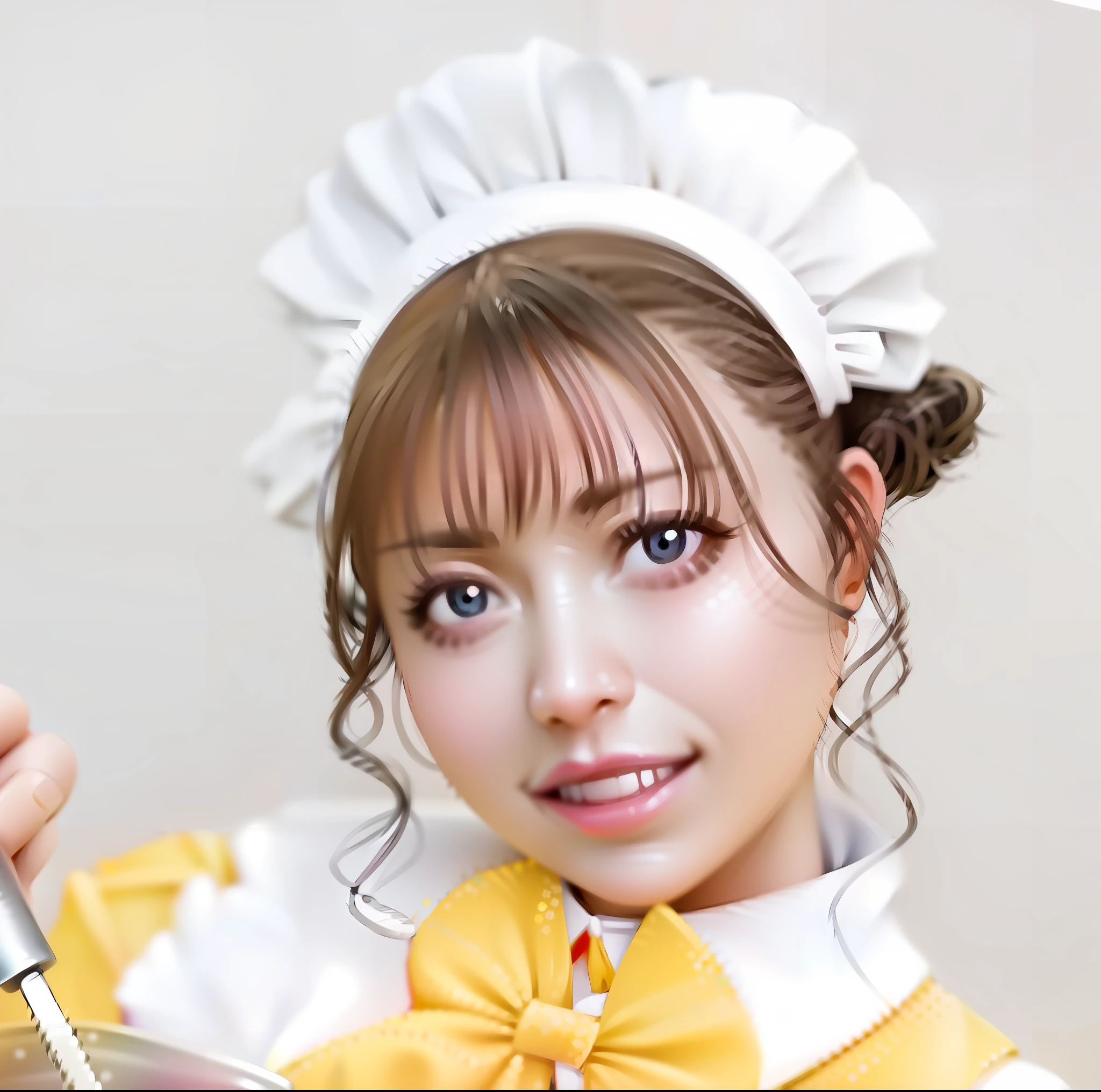 a close up of a woman in a chef's uniform holding a spoon, japanese maid cafe, chiho, sakimichan, shikamimi, maid, marisa kirisame, sakimimichan, twintails white_gloves, belle delphine, headshot profile picture, maid outfit, mao hamaguchi, anime girl in a maid costume, sakimi chan, rin