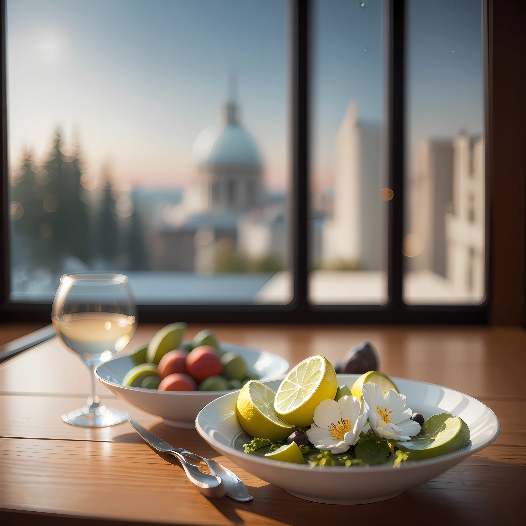 bowl world, landscape, night, night view, outside the window, carved glass black dining table, depth of field, ((blurred background)),
Masterpiece, the best quality, super delicate, --auto --s2