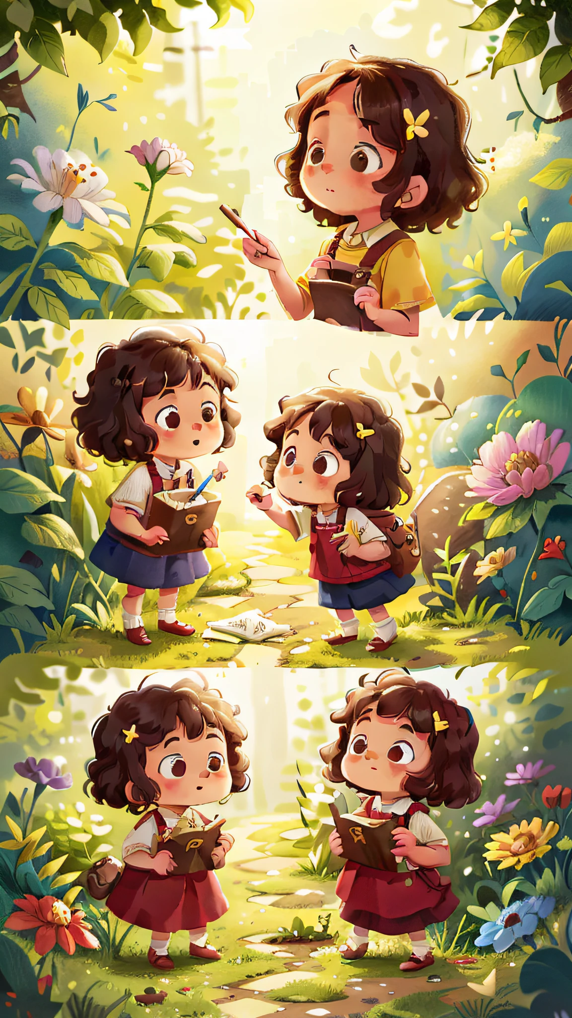 : Once upon a time, in a small, quiet town, lived the adorable curly-haired brunette twins, the "Pillipillias." They were very obedient and always ready to help!