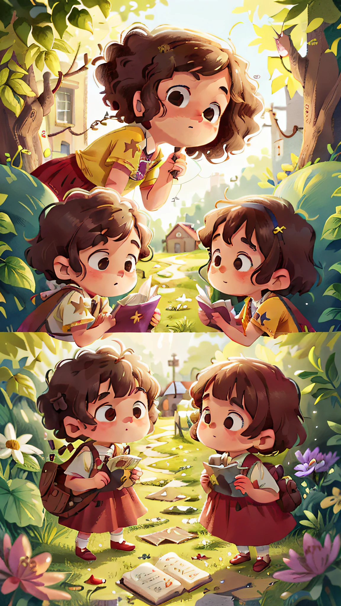 : Once upon a time, in a small, quiet town, lived the adorable curly-haired brunette twins, the "Pillipillias." They were very obedient and always ready to help!