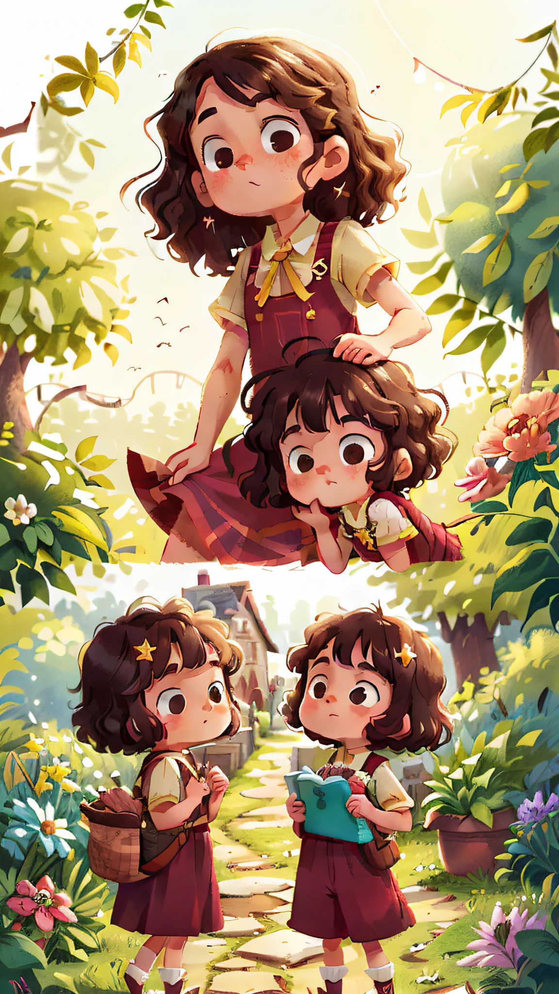 : Once upon a time, in a small, quiet town, lived the adorable curly-haired brunette twins, the "Pillipillias." They were very obedient and always ready to help!