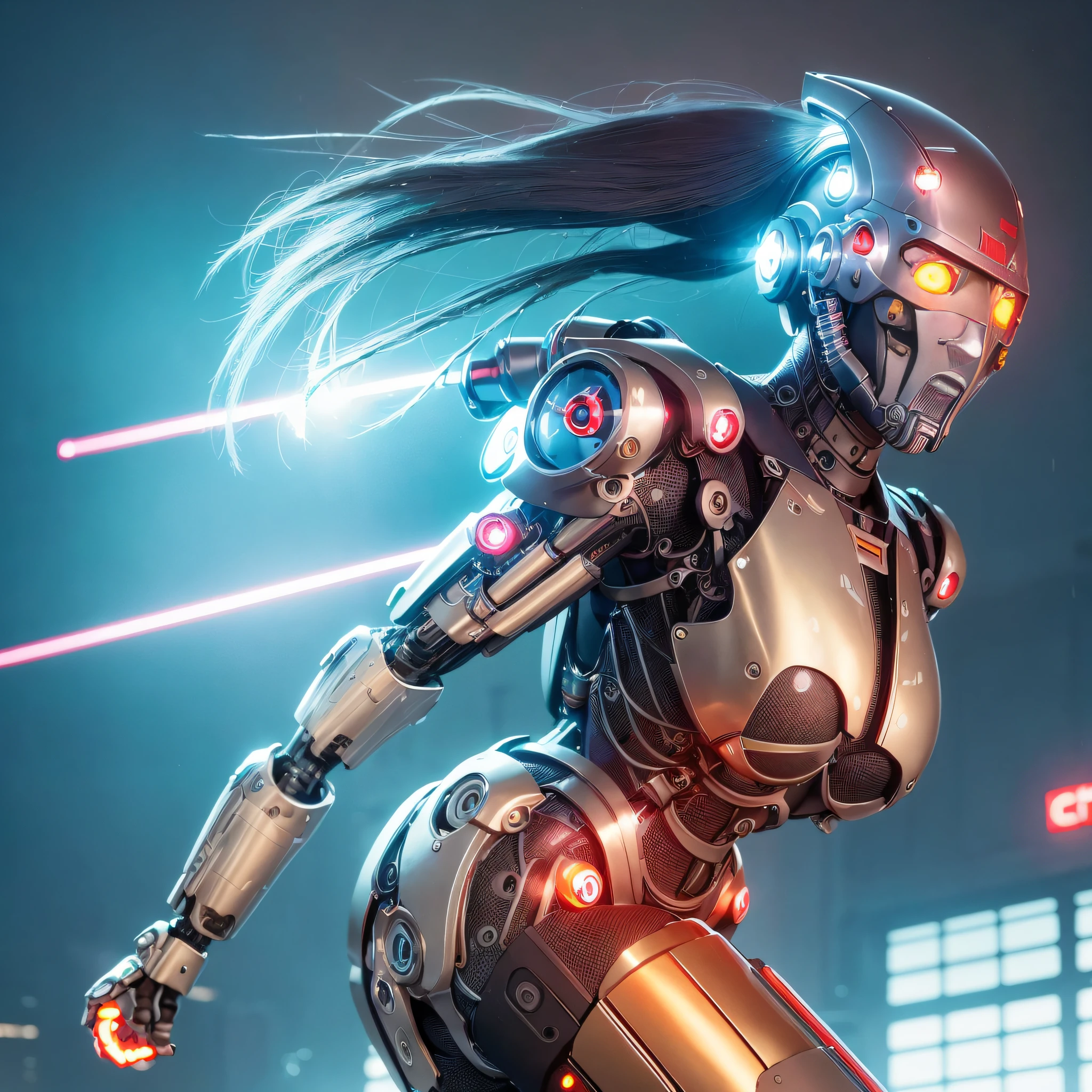 1girl, solo, Japanese girl, (((cyborg:1.4))), cyborg girl, cyborg armor, cyborg clothing, beautiful detailed eyes, finely detail, bright pupils, turquoise eyes, full body, large breasts:0.8, (((floating hair))), looking at viewer, pov, female focus, puffy eyes, long hair, gorgeous hair, air bangs, dynamic pose, dynamic angle, close-up, thighs open, showing panties, boobs exposed, fighting stance, fighting pose, run forward, running,(((golden metallic color | red metallic color | blue metallic color))),(((Metallic luster, metal reflective, mechanical details, extremely mechanical details, complex mechanical structure))), (((Mirrored Power Armor, fallout 4, fallout))), defeated, corpse, bleed, battlefield, mechanized background, giant robot in the background, outdoors, cinematic lighting, Cyberpunk world. Cyberpunk metropolis, neon, Sci-fi style, sfw:1.98,