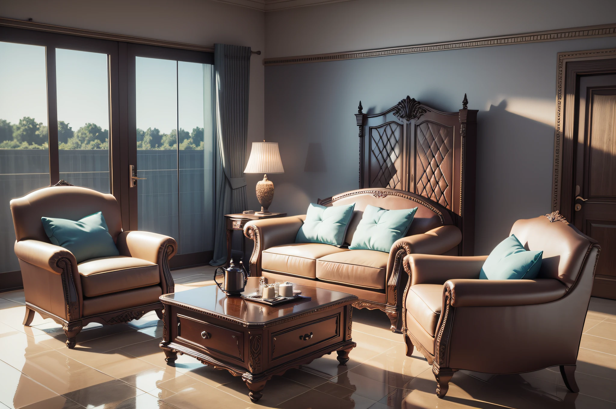 Armchair set isolated on transparent background. 3D render. --auto --s2