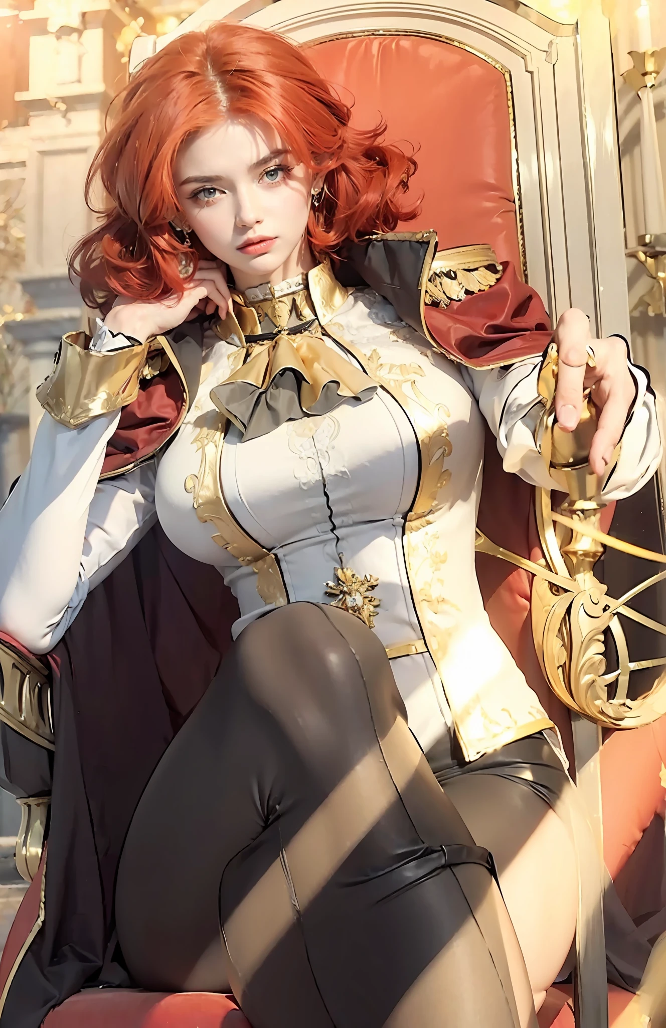 (((masterpiece))),((best quality)),detailed,dynamic pose,(Perfect and delicate hairdressing), red hair, kingdom, queen