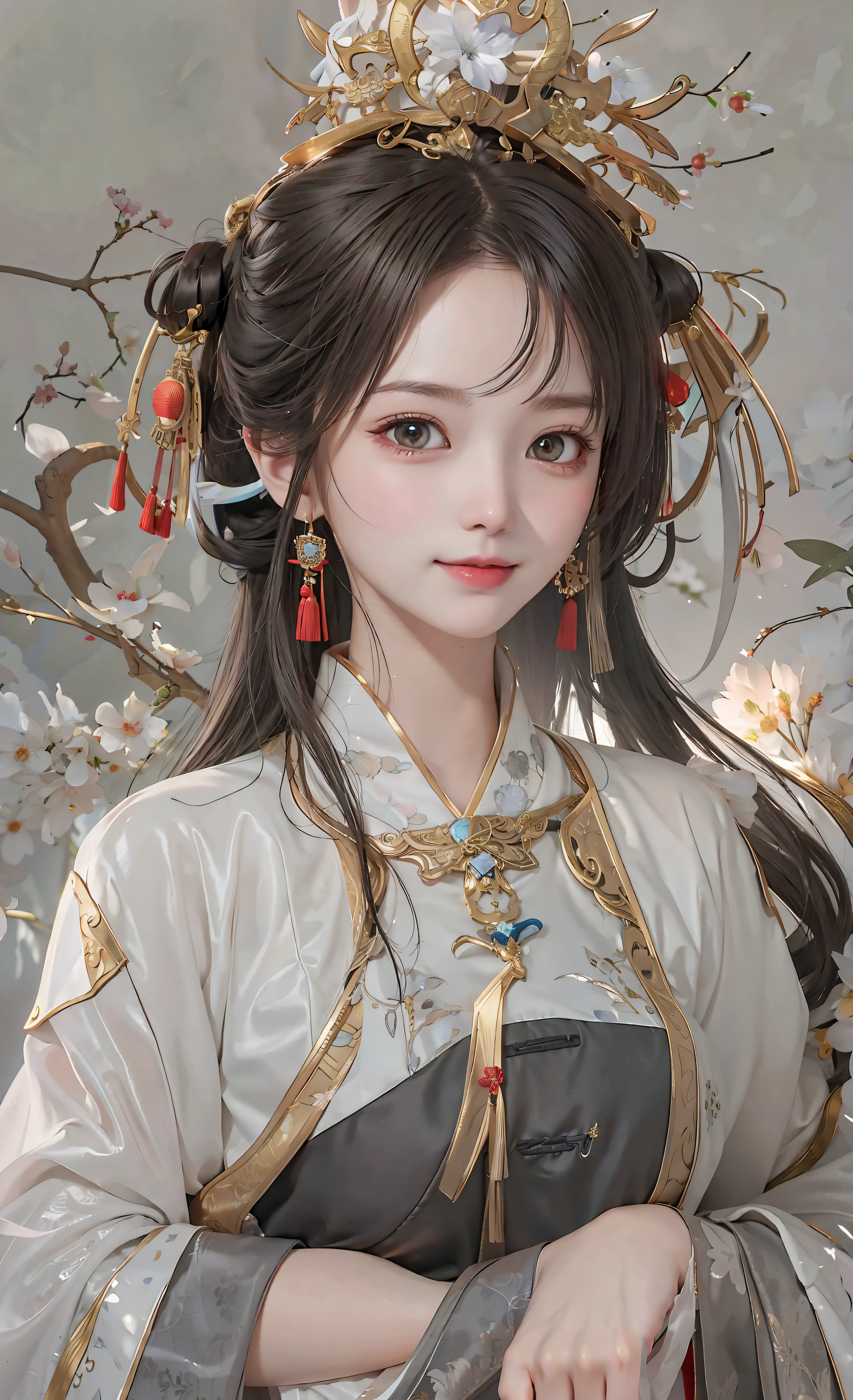 A Girl, Ancient Chinese Costume, White Dress, Suspender, Smile, Red Belly Pocket Underwear (Medium Tits, Non-Sagging Tits, Round Tits: 1.8), Masterpiece, Super Detail, Full Body, Sunlight, Clear Face, Clean White Background, Masterpiece, Super Detail, Epic Composition, Ultra HD, High Quality, Extremely Detailed, Official Art, Uniform 8k Wallpaper, Super Detail, 32k