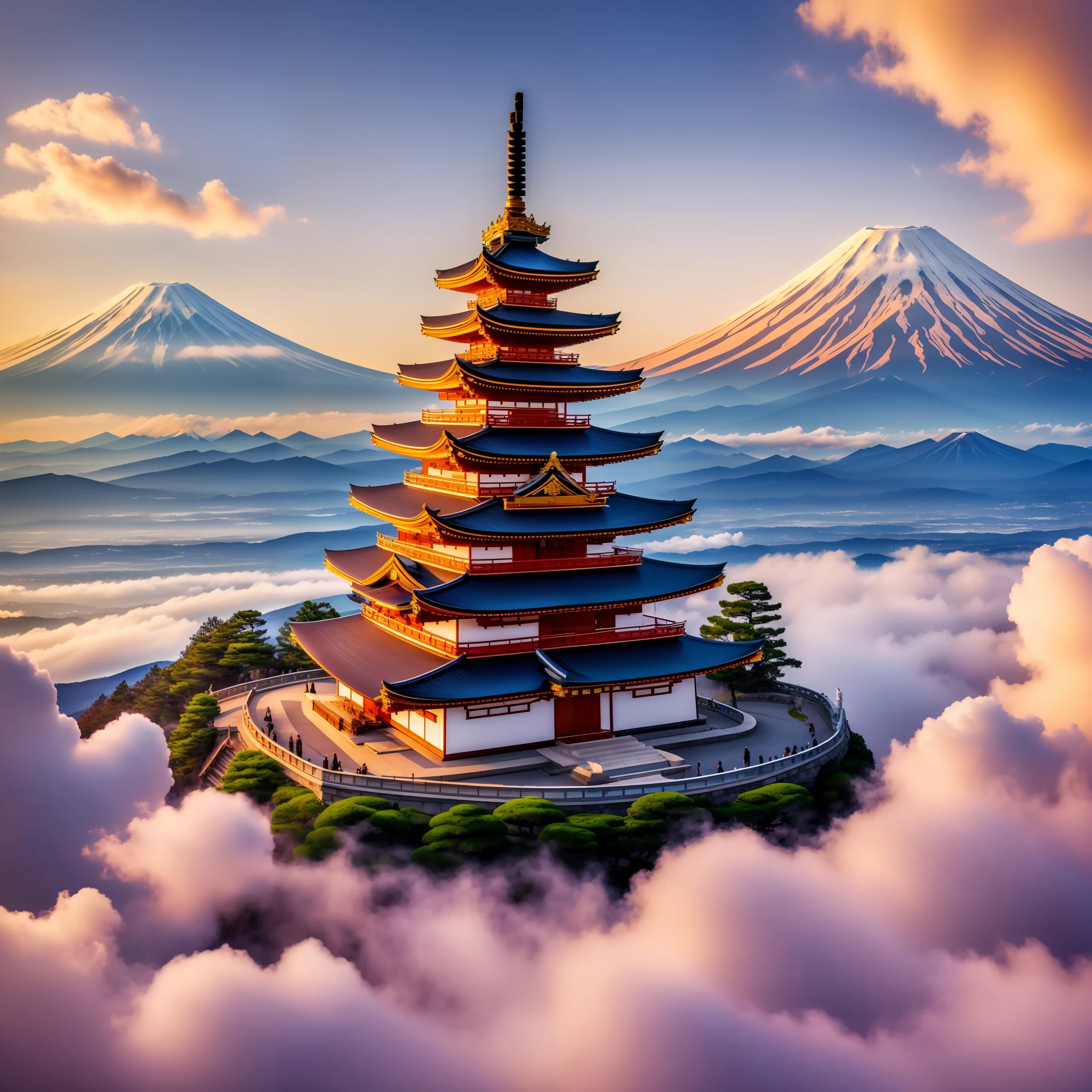 The morning sun shines gently, and its light illuminates the majestic appearance of Mt. Fuji. In the midst of this magnificent landscape, a god appeared gracefully on a crane. It is Daikoku-sama, the god of good luck and prosperity.
Daikoku-sama scatters the clouds and soars through the sky on a crane. The figure is as graceful as dancing in the wind, and you will be amazed by its beauty. The crane flapped its wings limply, carrying Daikoku-sama in the high sky. In that moment, all eyes are glued to Daikoku-sama.
Treasures that symbolize happiness and prosperity shine around Daikoku-sama. It is a treasure that has the power to make people's wishes come true. Daikoku-sama has a benevolent smile on his face and is preparing to bestow good luck and prosperity on people.
The majestic presence of Mt. Fuji and the brilliance of the rising sun further enhance the majesty of Daikoku-sama. His presence gives people hope and courage and illuminates the way to the future. The appearance of Daikoku-sama foreshadows a new beginning and the arrival of happiness.
This prompt depicts the divinity and majesty of Daikoku-sama, who gracefully appears on a crane against the background of Mount Fuji as the rising sun rises. His presence symbolizes good luck and prosperity and has the power to give people hope. It also captures the grandeur and mystery of nature to capture the reader's imagination and portray the setting of the story even more vividly. --auto --s2