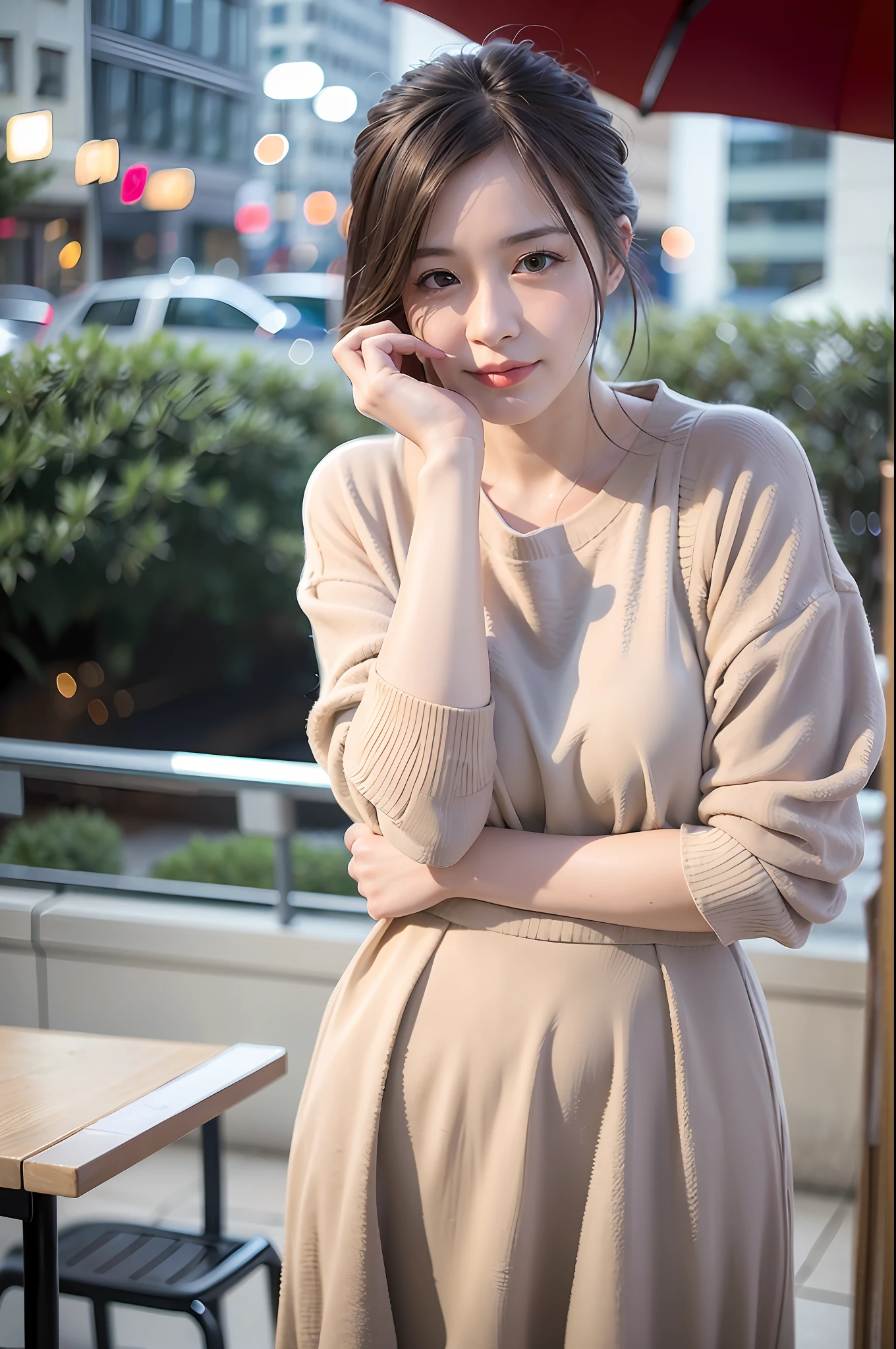 mix4,(8k, RAW photography, best quality, masterpiece:1.2), (realistic, photorealistic:1.37),cute,30s,café landscape, night, rain, wet, professional lighting, photon mapping, radiosity, physically based rendering,