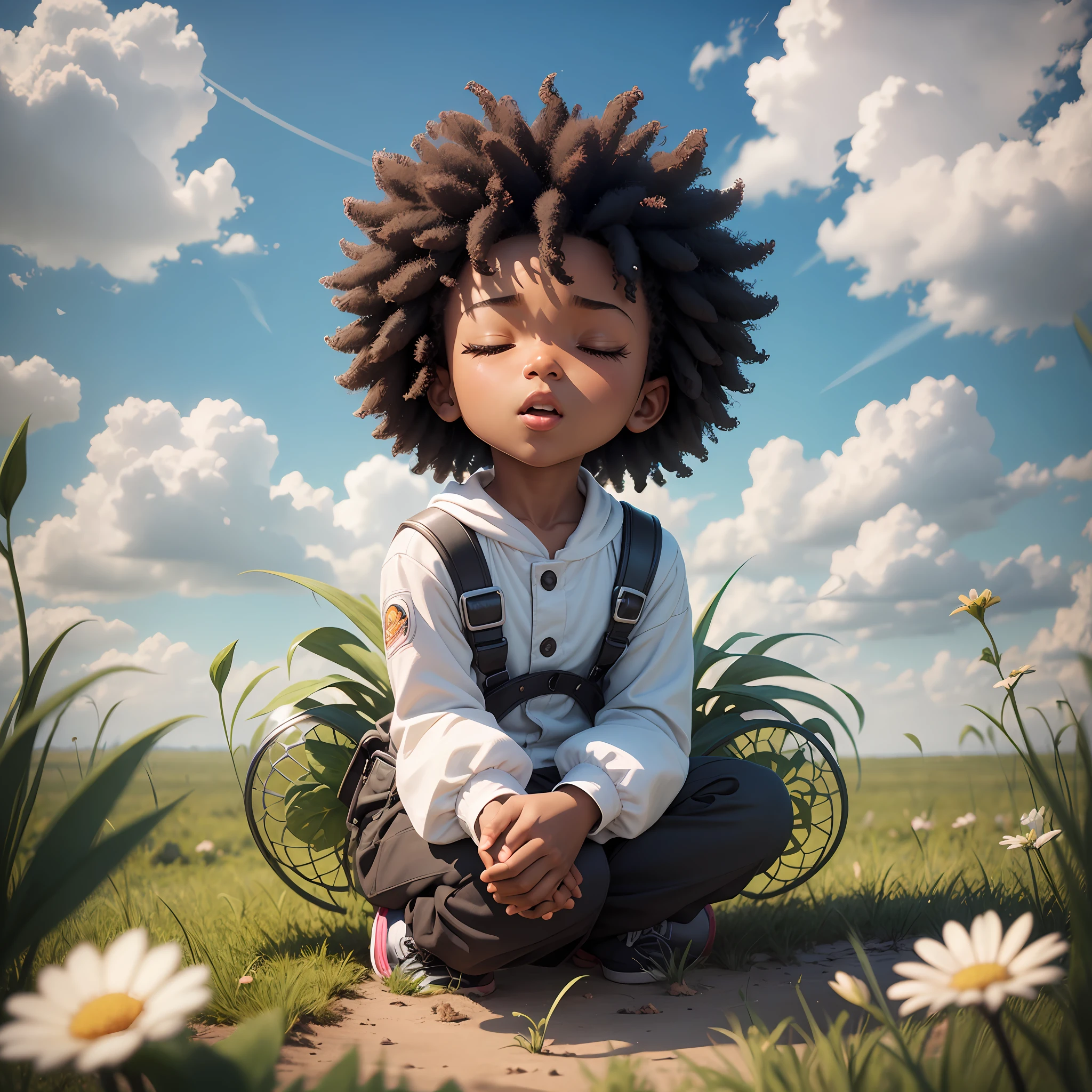 3D chibi cartoon character praying in a field, black boy, ((semi-closed eyes)), closed eyes, movie art, clean shot, ghailan!, like a pixar character, beautiful child, short afro hair, (full body))), grace and blessing, made unreal, movie promo image, upscale rendered image - --ar 2:3-imagine - want more?join our official channel for unlimited creation --auto --s2