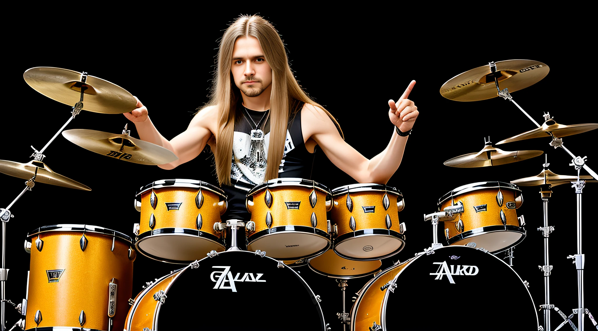 15-year-old Russian child boy, WITH LONG STRAIGHT BLONDE HAIR, PORTRAIT STYLE, , Arafed drummer with beard and black shirt in front of a drum kit, Johnny Silverhand, Dream Theater, Album, Drummer, SF, 2 0 1 4, 2014, Album photo, Michael, Marc Silvestri, Avatar image, Eddie, Alice Cooper, 2 0 1 5, 2015, Photographed, Drums, NY