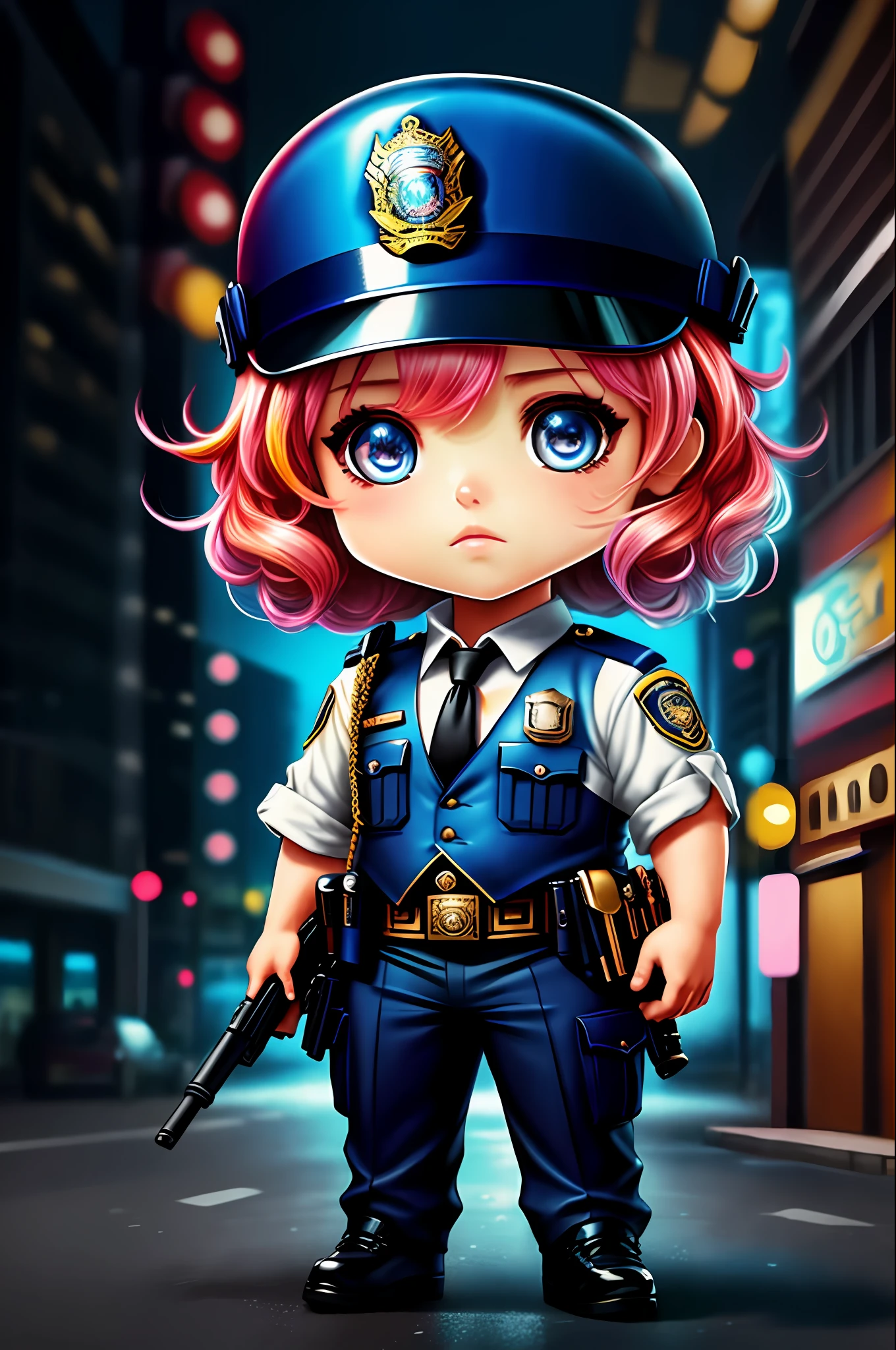 policeman,Chibi,real,art, 
yang08k, photography, beautiful,  colorful,realistic,
masterpieces, top quality, best quality, official art, beautiful and aesthetic,