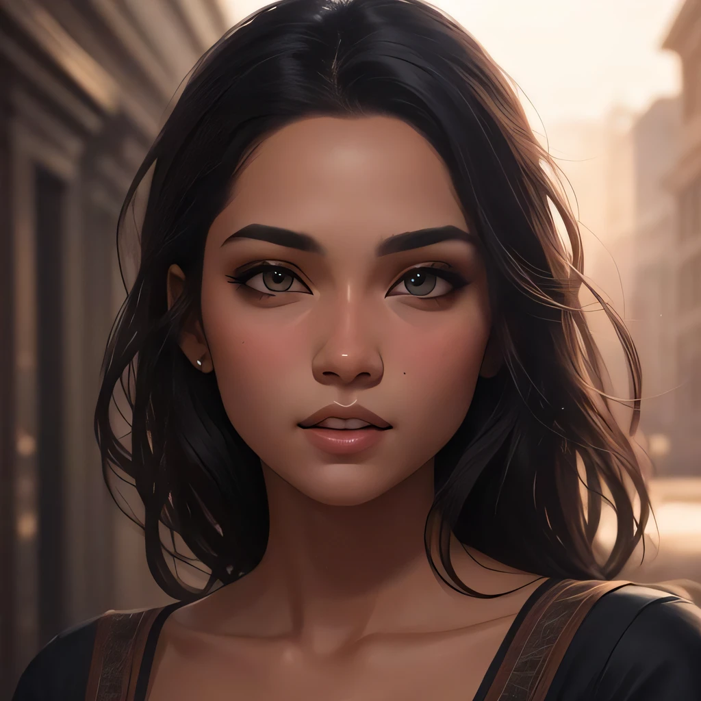Btflindngds, a beautiful girl, brown eyes, Indian, mid shot, photorealistic painting by artgerm and (greg rutkowski:0.3), portrait, (cinematic:0.4) lighting