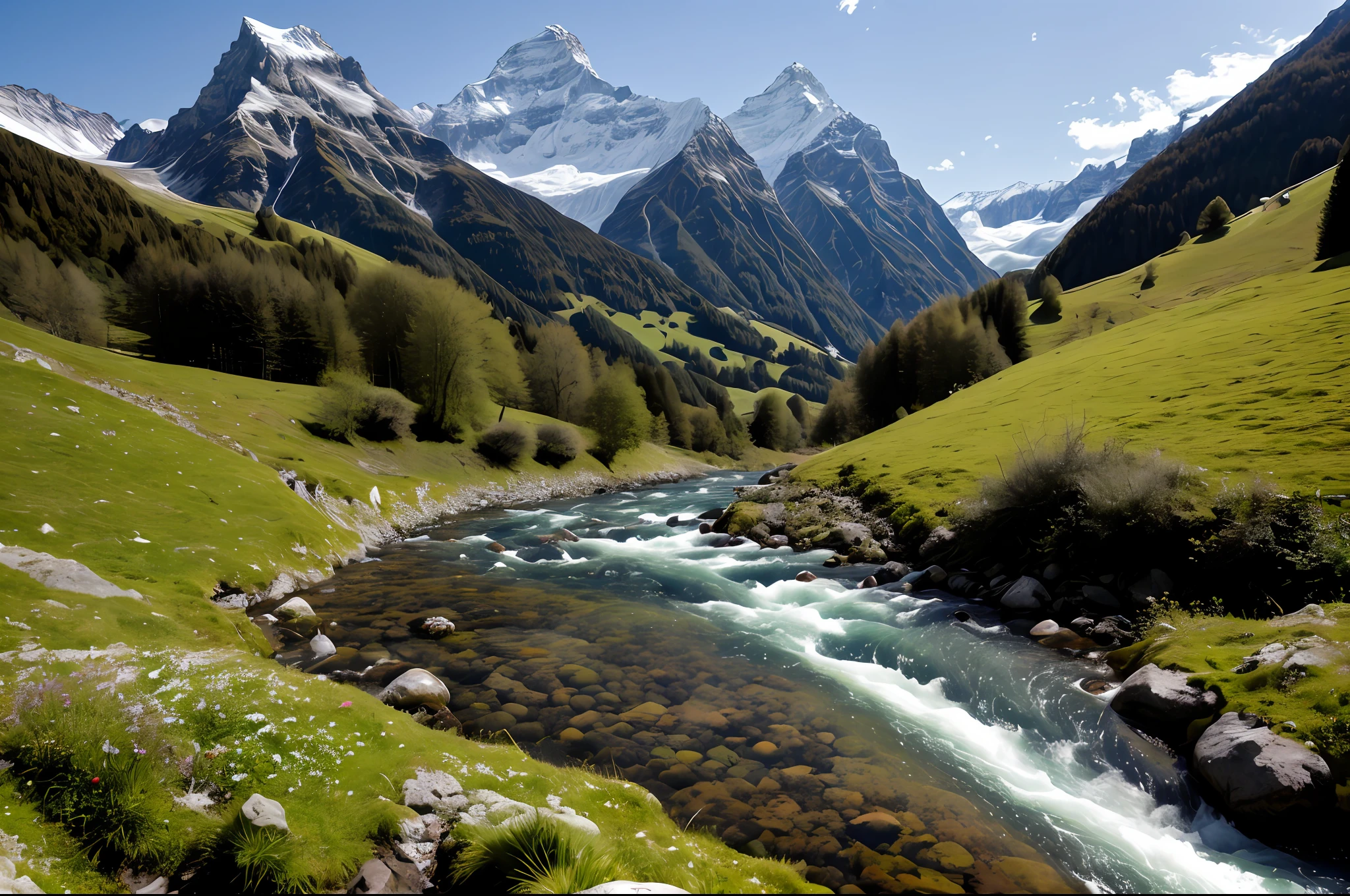 rcnz_style_V3, rcnz_hqr style RAW photo of a creek running through the swiss alps