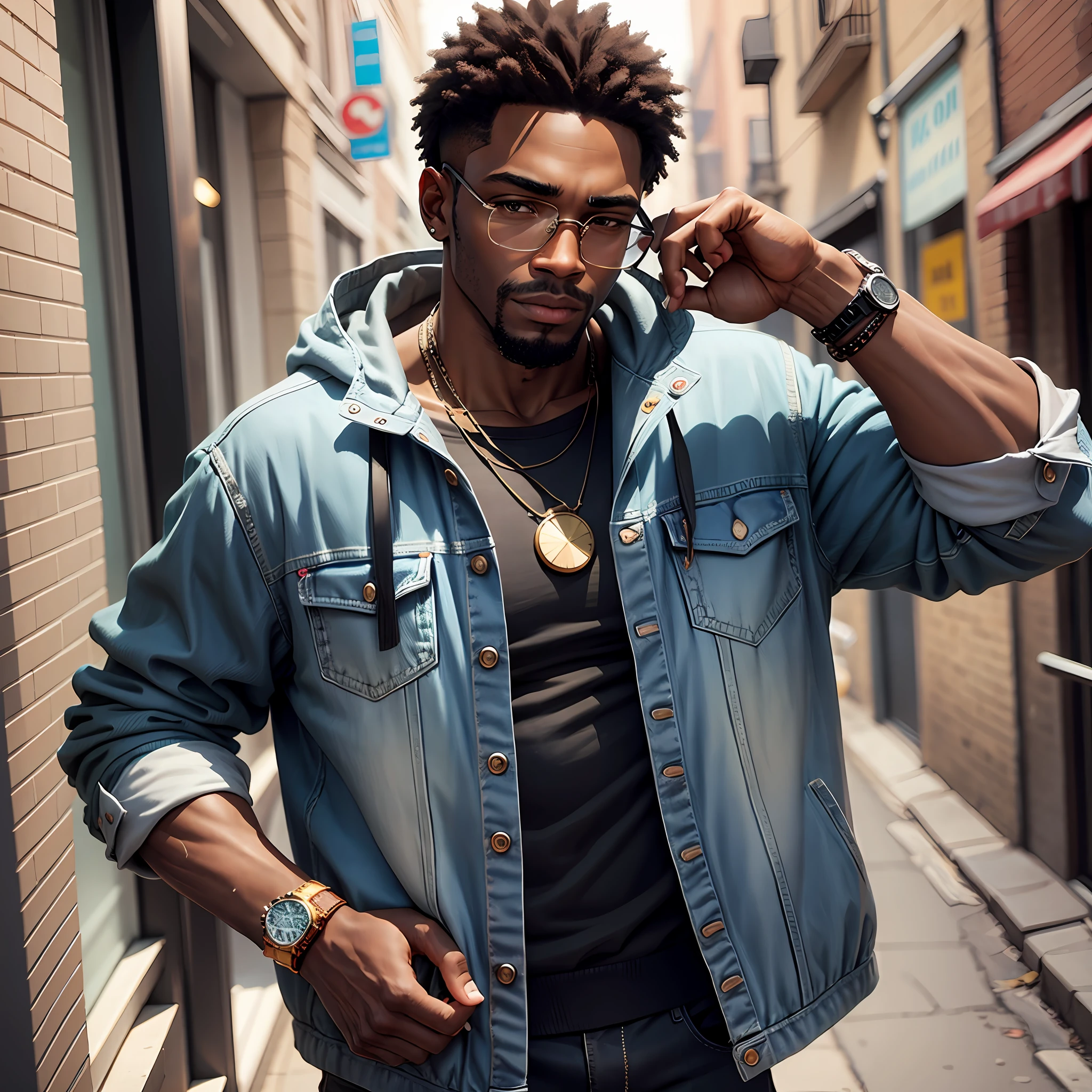 black man wearing and showing a watch --auto --s2
