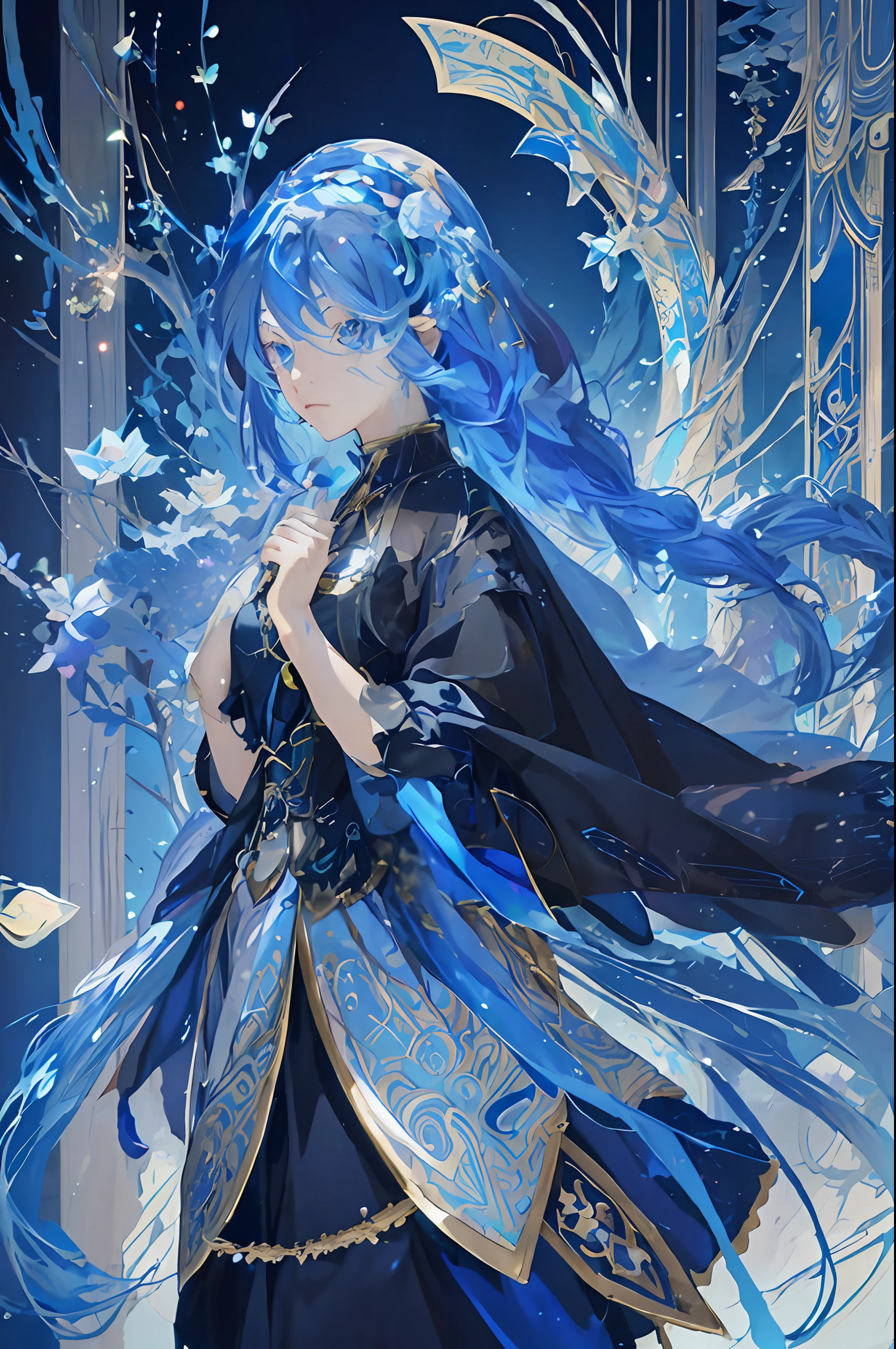 anime girl with blue hair and blue dress holding a sword, 8k high quality detailed art, beautiful celestial mage, anime art wallpaper 8 k, trending on artstation pixiv, anime style 4 k, anime art wallpaper 4 k, anime art wallpaper 4k, keqing from genshin impact, beautiful fantasy anime, azure. detailed hair, detailed digital anime art