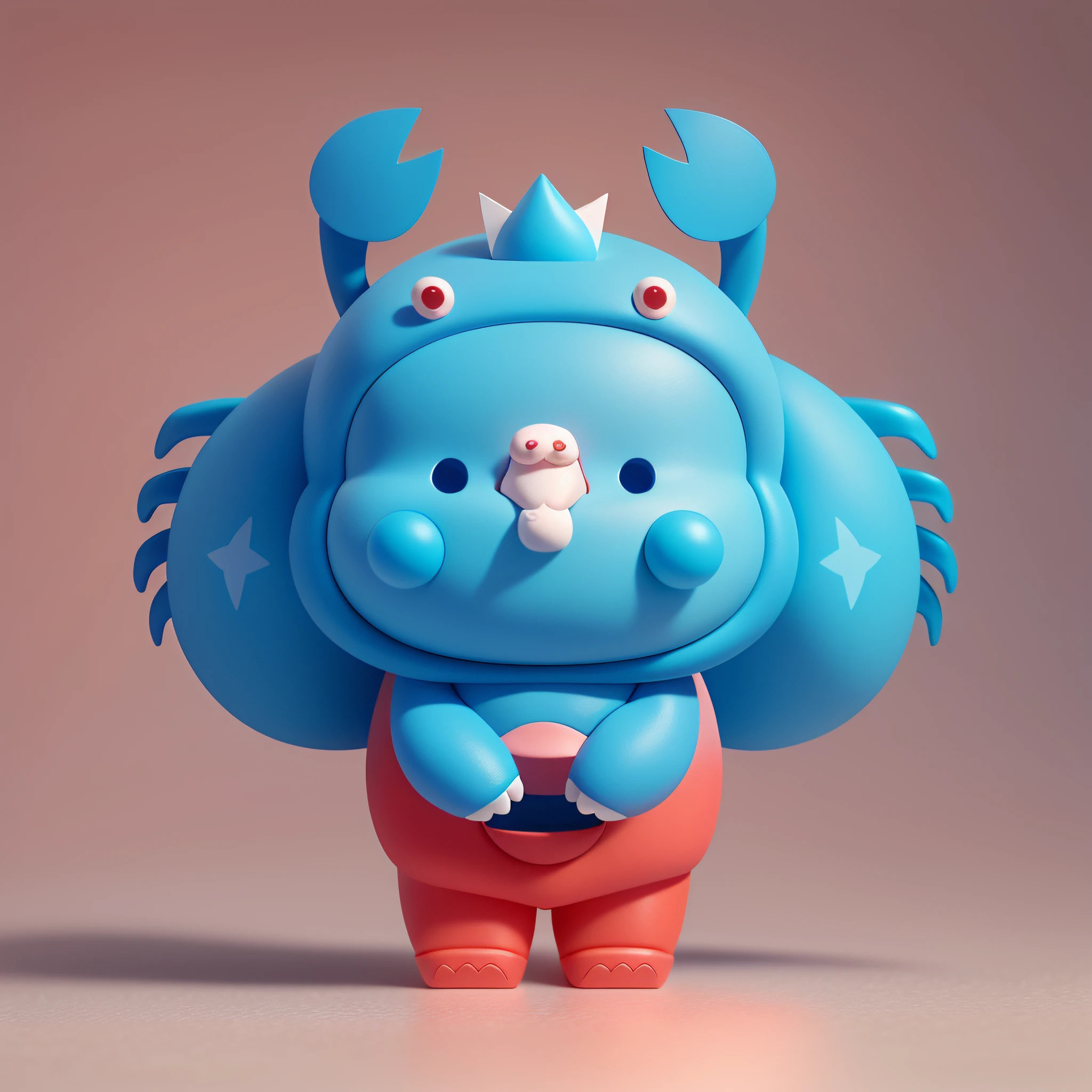 Blind box toy style, blend rendering, Cancer, short nose elephant, cute, blue face, red body --auto --s2