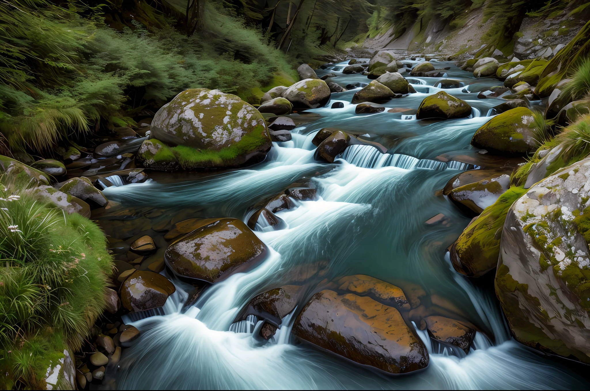 rcnz_style_V3, rcnz_hqr style RAW photo of a creek running through the swiss alps