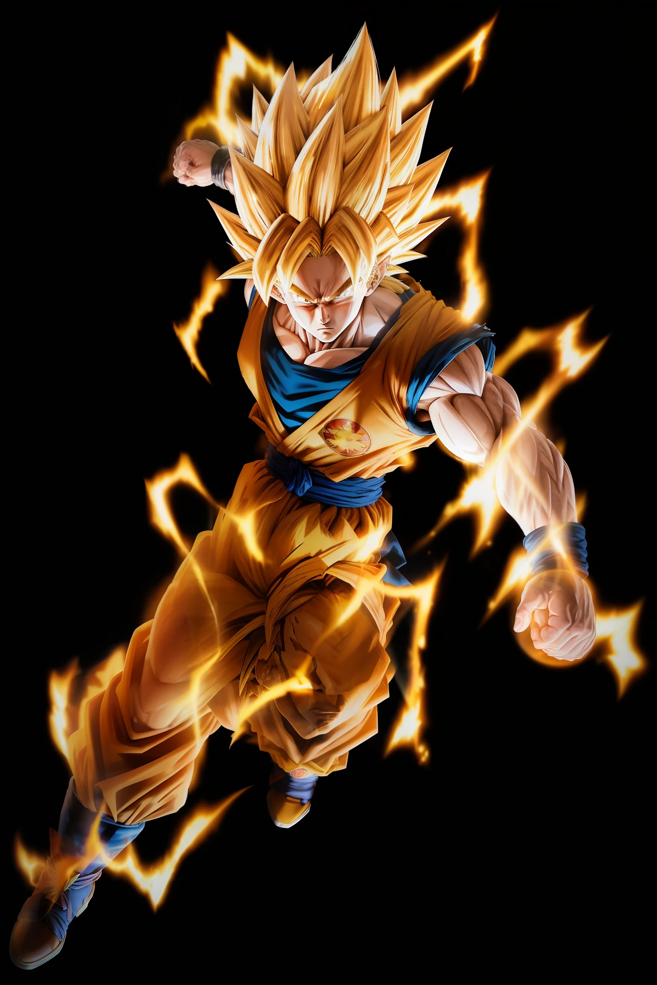 masterpiece, best quality, goku, super Saiyan, yellow hair, hyper realistic, shining skin, cg 8k, ((((((realistic)))))), Sun goku, Detailed skin, RAW photo, Simple background, (high detailed skin:1.2), 8k uhd, dslr, soft lighting, high quality, film grain, Fujifilm XT3, torn cloth, Highest Quality, masterpiece, (soft diffused lighting), Highly detailed photo,(hyperdetailed, intricate details), sharp focus, 8k, absurdres, 8mm film grain