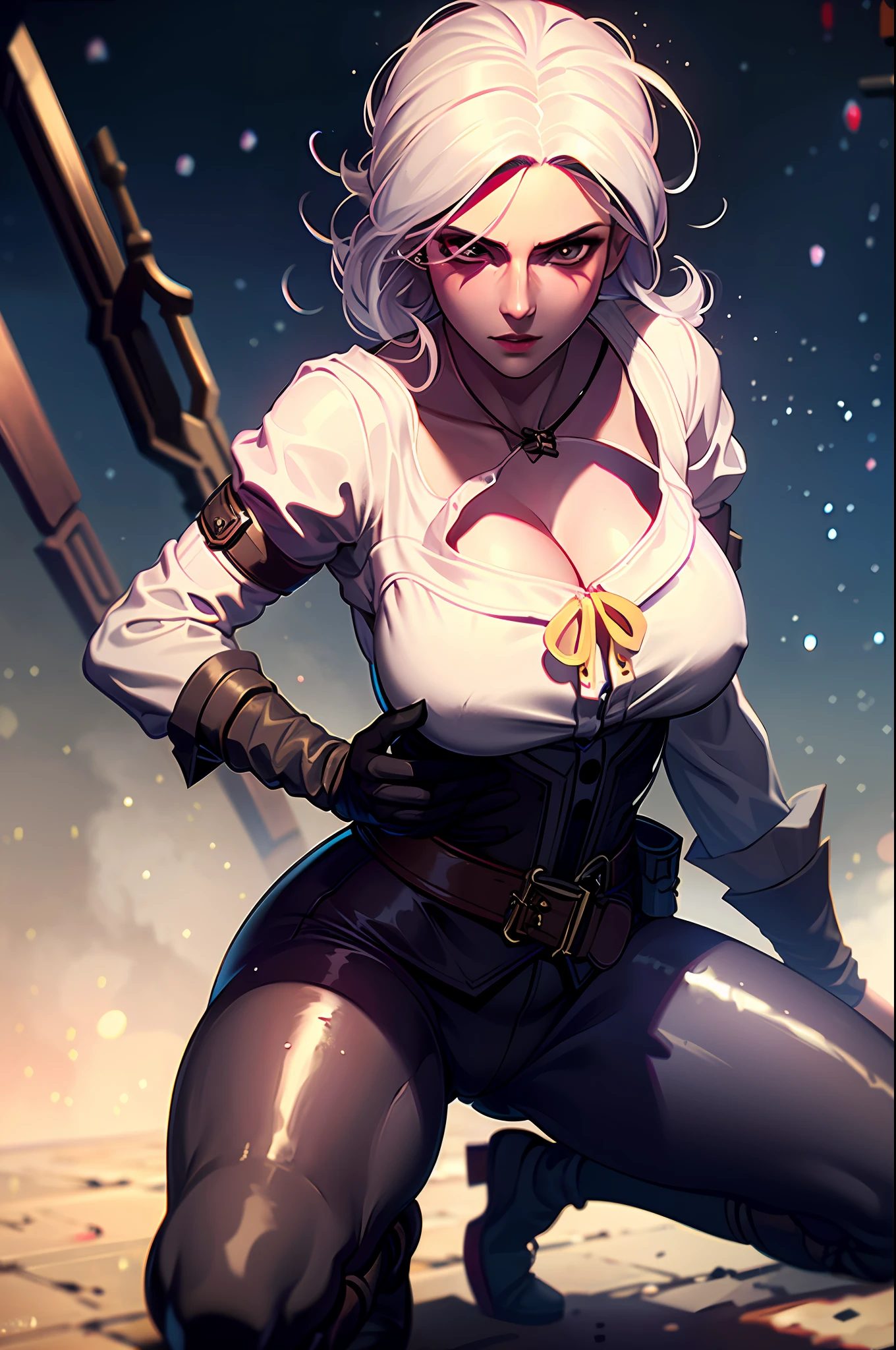 (8k, best quality, masterpiece: 1.2), ((best quality)), squats, shirt, cleavage, leggings, ass, wide hips, (bokeh:1.4), siri, woman