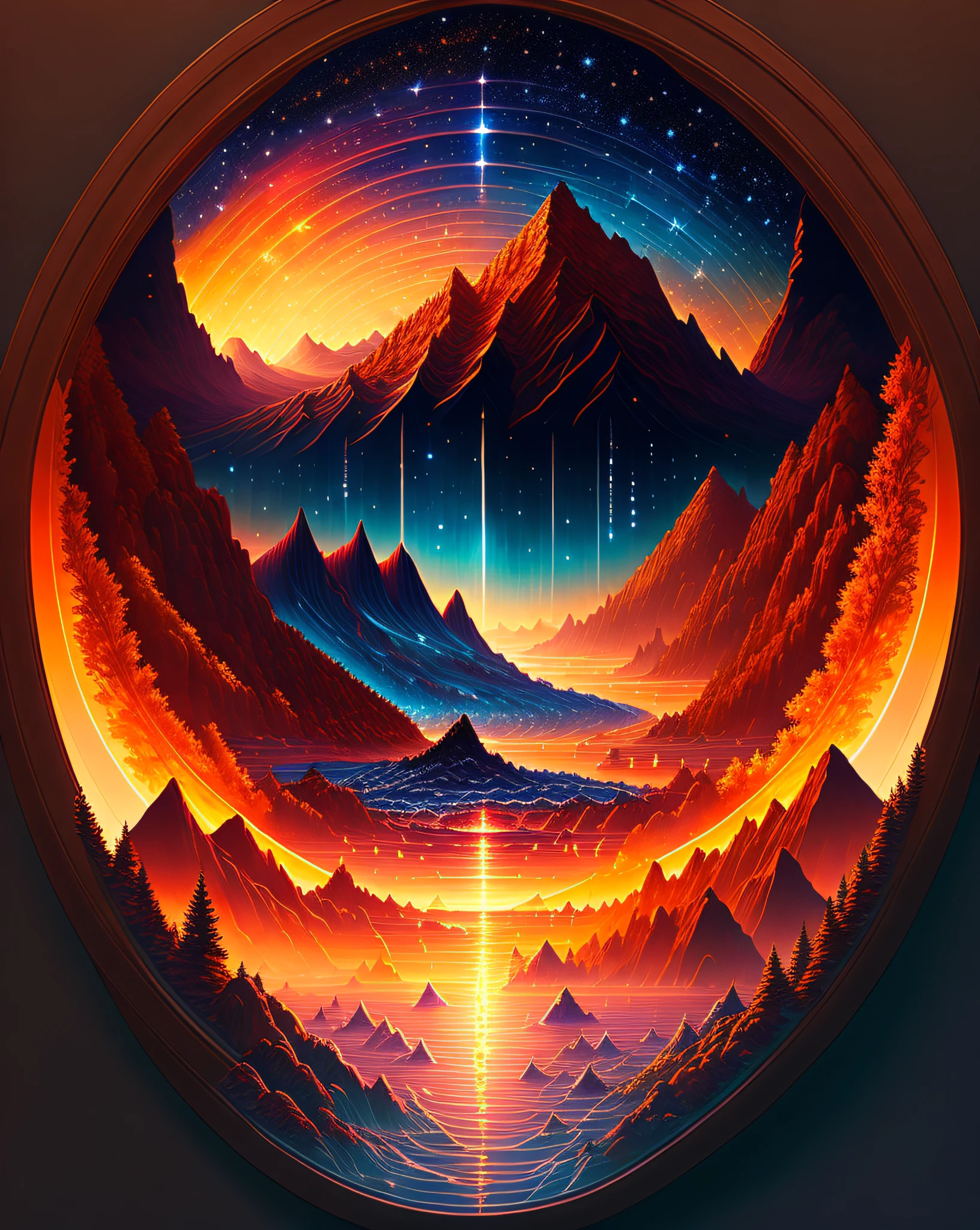 A beautiful Earth full of water and lava, intricate, masterpiece, expert, very detailed, 4k, composition, frame, center, symmetry, painting, intricate, volumetric lighting, beautiful, rich dark masterpiece, sharp focus, ultra-detail, in the style of Dan Mumford and Marc Simonetti, astrophotography