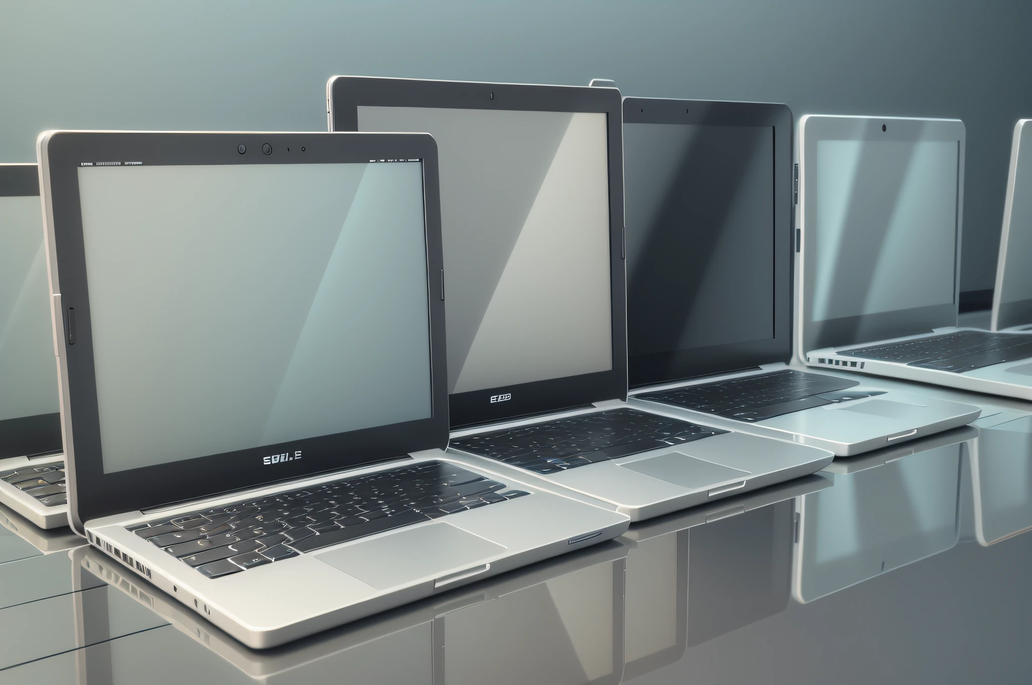 Collection of laptops with empty screen, isolated on transparent background. 3D render. 3D illustration. --auto --s2