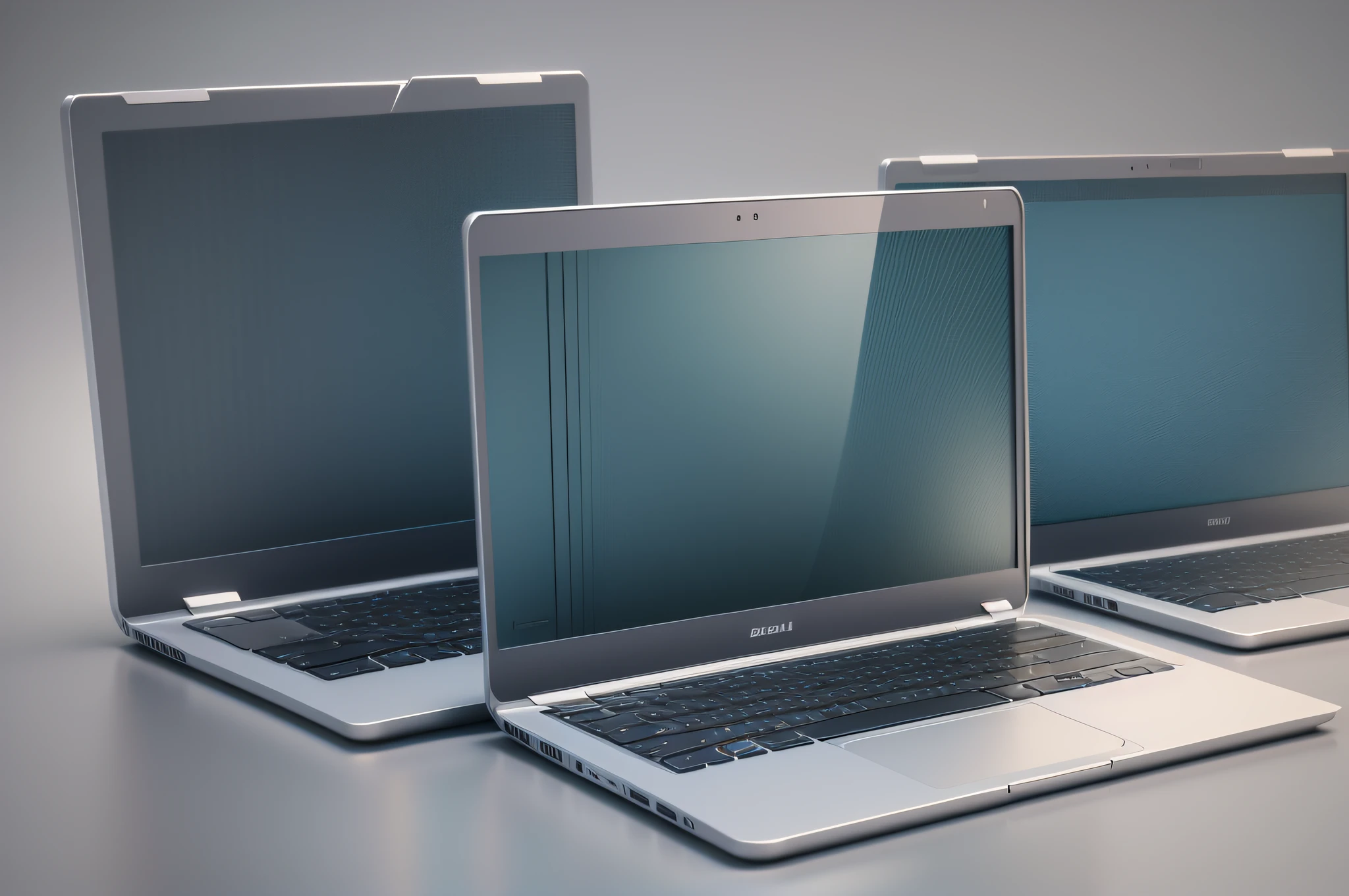 Collection of laptops with empty screen, isolated on transparent background. 3D render. 3D illustration. --auto --s2