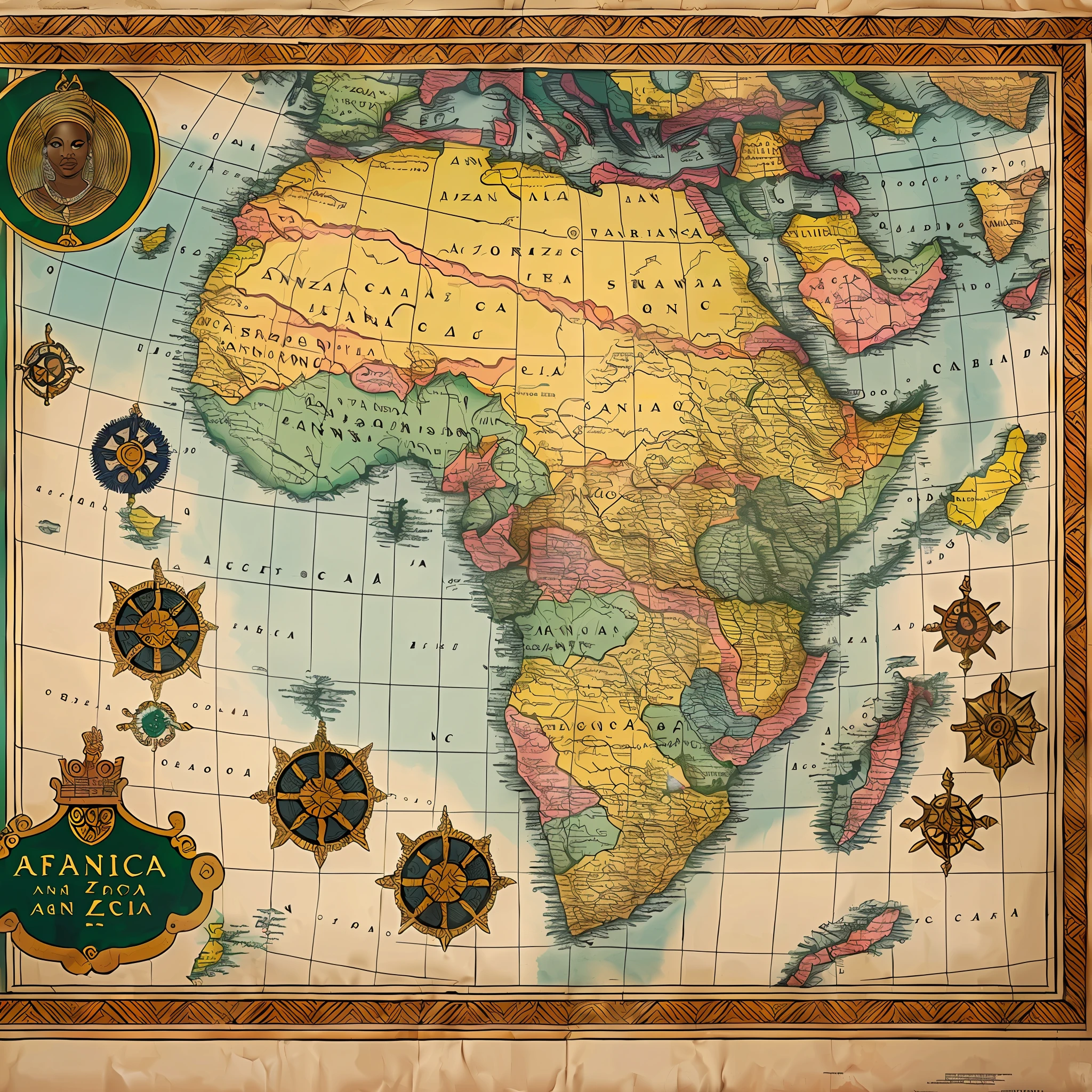 Featured map of Africa and Queen Nzinga and a Manicono king in the interior --auto --s2
