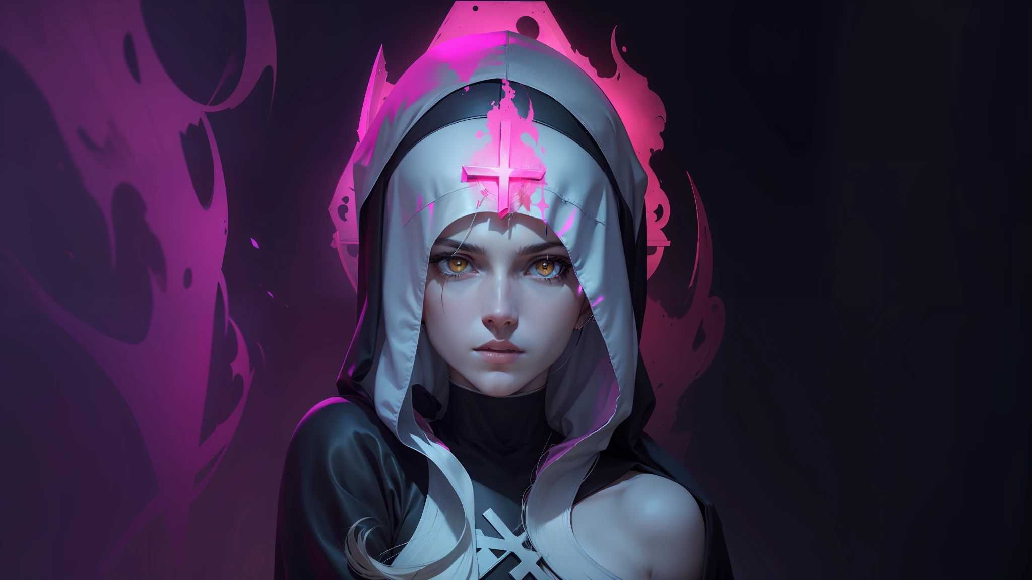 nun, cross, bible, yellow eyes, best quality, ultra high resolution, (photorealistic: 1.4), 8k resolution --auto --s2