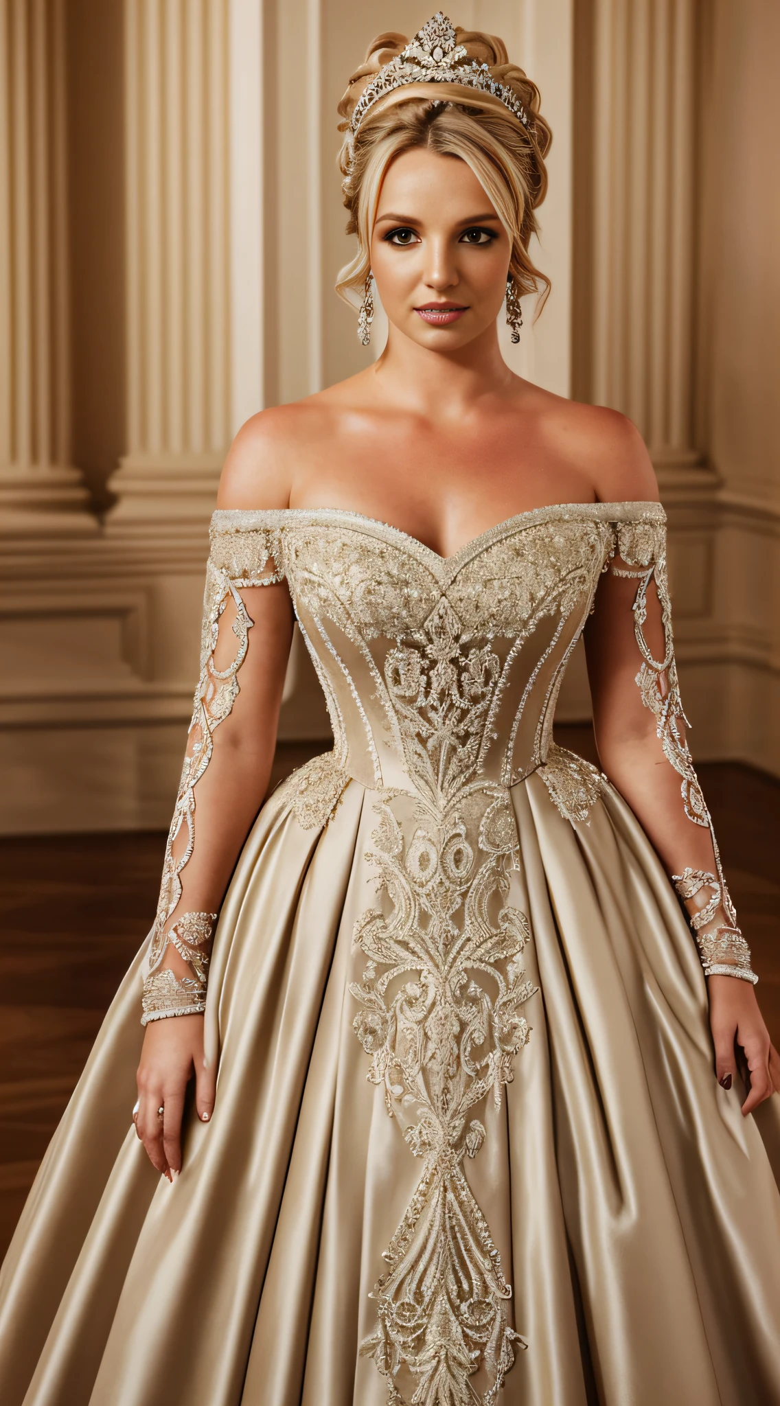 Photo of britney spears, with details, accessories, inspired gala dresses, 1830s era. extravagance, FULL BODY texture 4K, high quality, gorgeous hairstyle, 8k image, high image quality,
