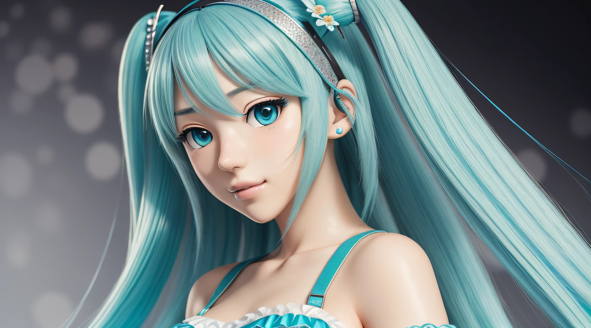 Top Quality, Masterpiece, High Detail, Most Realistic, High Definition, One Beautiful Girl, She Hatsune Miku, She's Looking Here, Kingfisher