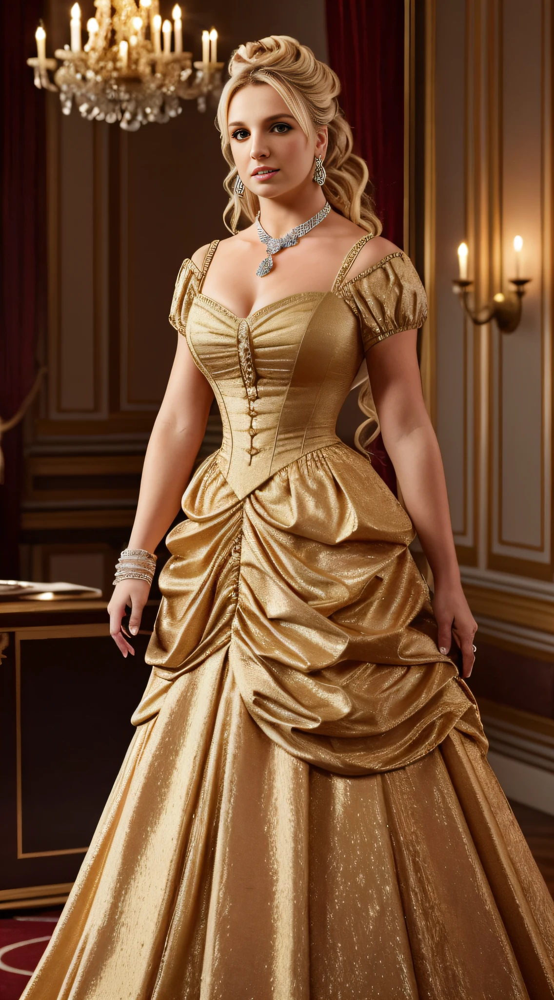 Photo of britney spears, with details, accessories, inspired gala dresses, 1800s era. extravagance, FULL BODY texture 4K, high quality, gorgeous hairstyle, 8k image, high image quality,