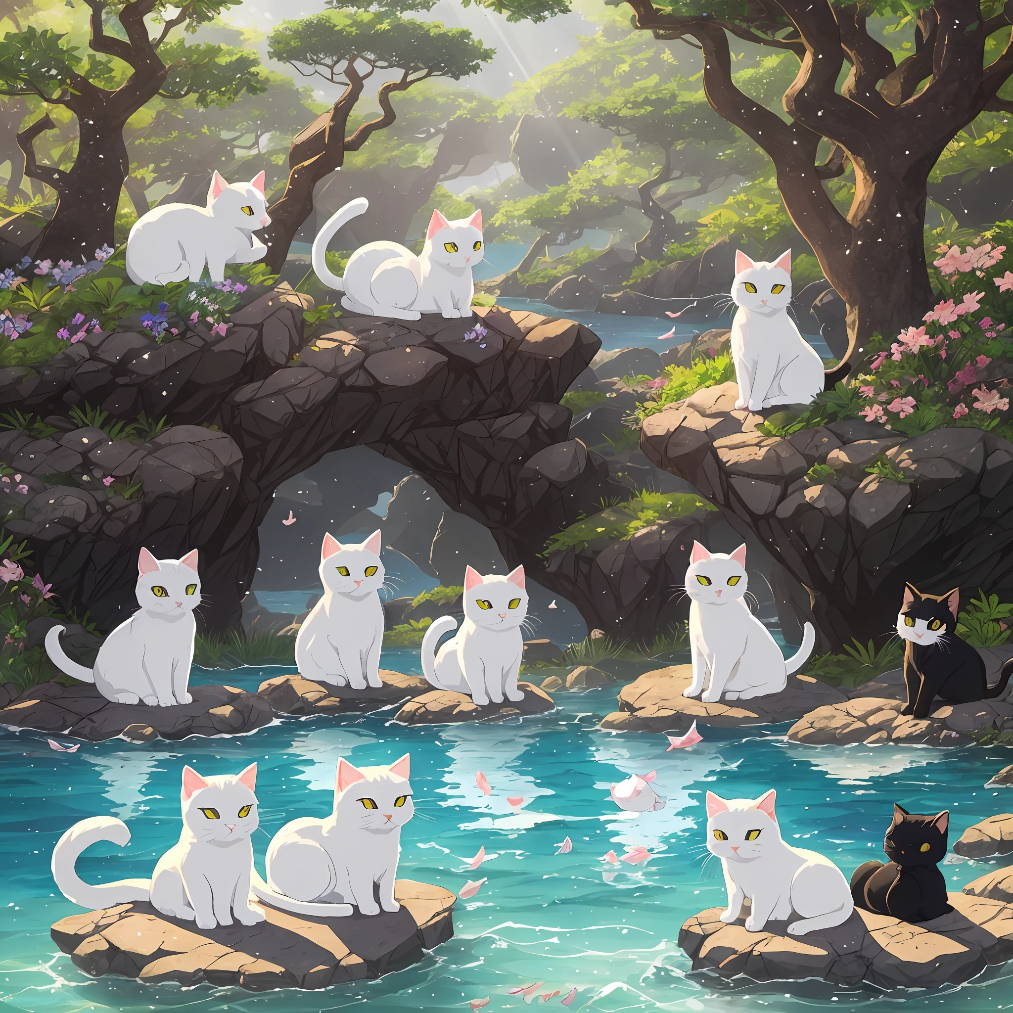 A phantom island exists in the wide waters of the Pacific Ocean. This island is invisible to people, its existence is passed down only in legends and oral lore. Its name is "Fukuneko Island", and as the name suggests, it is said that countless beckoning cats live on this island.
Fukuneko Island is enveloped in a mysterious atmosphere and beautiful nature. Surrounded by crystal clear water, the island is adorned with colorful and vibrant flowers and covered with lush green forests. In such a landscape, the beckoning cats are spending a relaxing time.
Maneki-neko cats of various sizes live throughout the island, each with its own unique characteristics. The golden beckoning cat symbolizes fortune, the white beckoning cat symbolizes purity and peace, and the black beckoning cat symbolizes amulet and evil warding off. In addition, the beckoning cats have various talents such as playing musical instruments, performing dances, and making sweets.
On Fukuneko Island, it is said that beckoning cats have the power to grant people's wishes. When a visitor makes a wish in their hearts, the beckoning cats receive the wish and exert the power to bring happiness and prosperity. Visitors to the island can interact with the beckoning cats and feel peace of mind and happiness.
However, Fukuneko Island is invisible to the general public, so only people with pure hearts and full of good intentions can visit it. Therefore, the entrance to the island is hidden and can only be reached in a special way.
This prompt is set on the phantom island of Fukuneko Island and depicts the lives of many beckoning cats. The island's beautiful natural environment and the unique characteristics of the beckoning cats --auto --s2