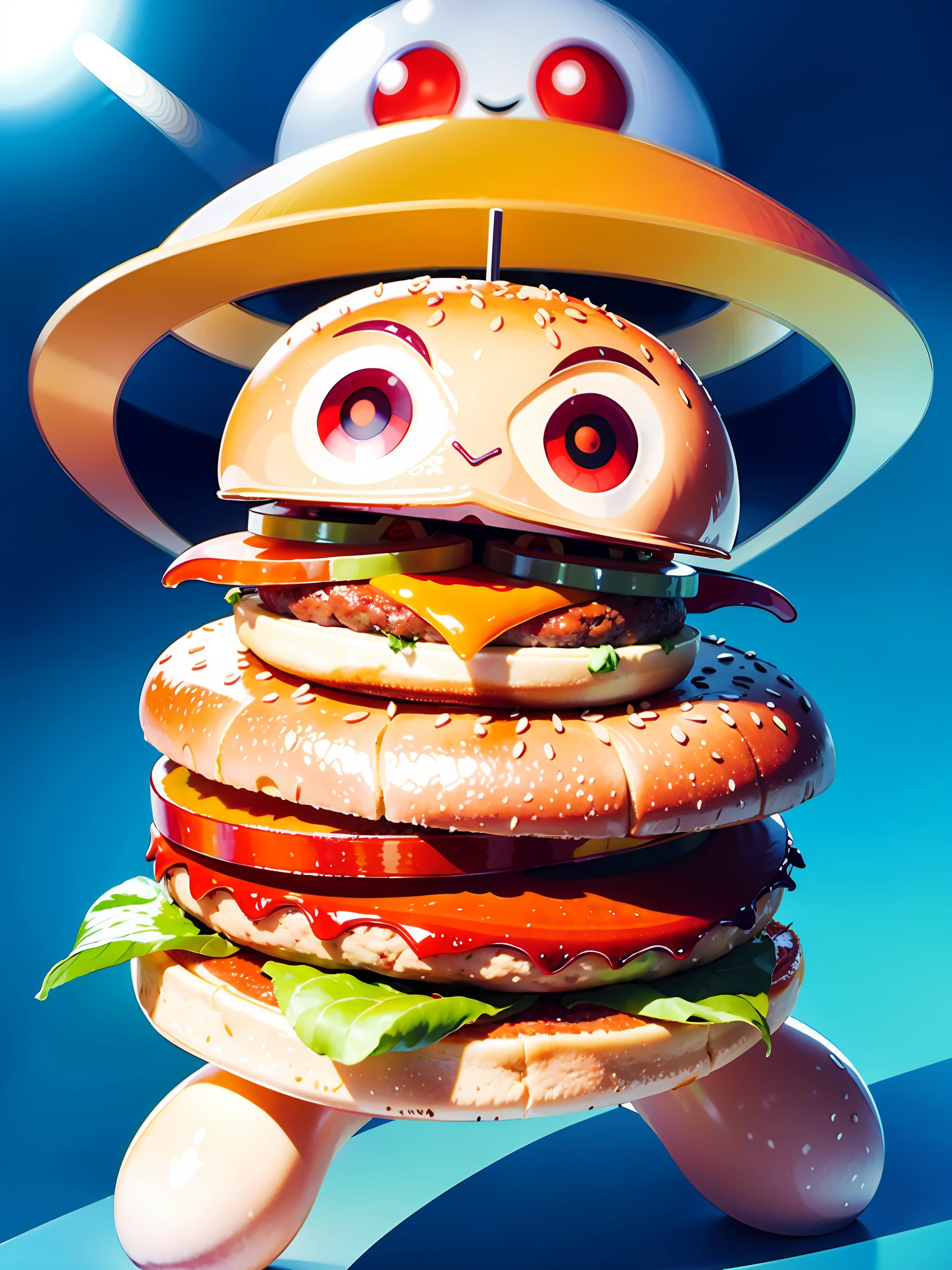 Burger with life eyes, legs and everything else
