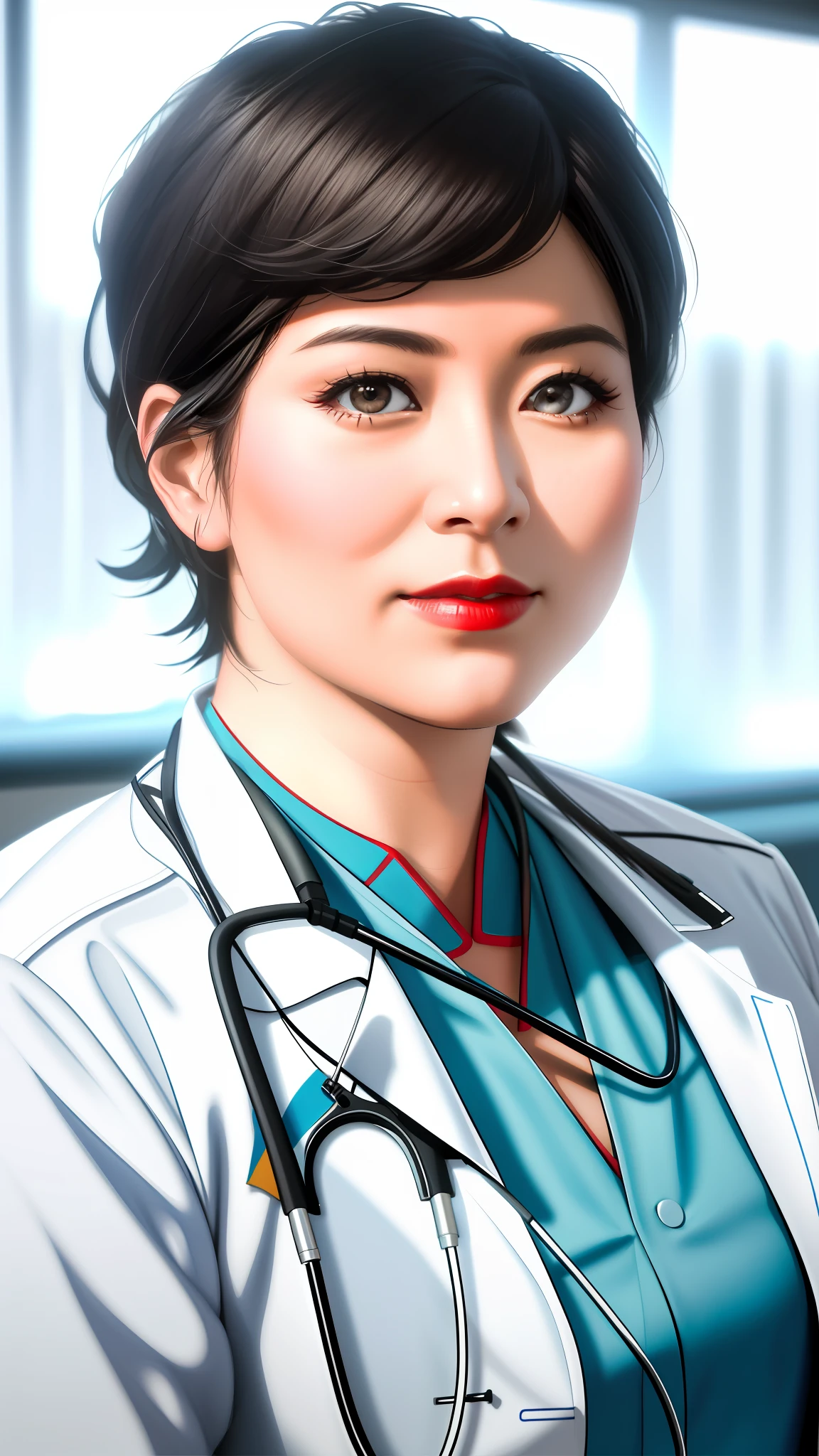 The film will feature a 40-year-old dark-haired female doctor, style influenced by Chinese calligraphy, ranging lens, Tokina AT-X 50mm f/1.8 Pro DX II style, film, stunning realistic light and shadow, vivid, a real engine, very detailed, chiaroscuro, hazy chiaroscuro, 8K