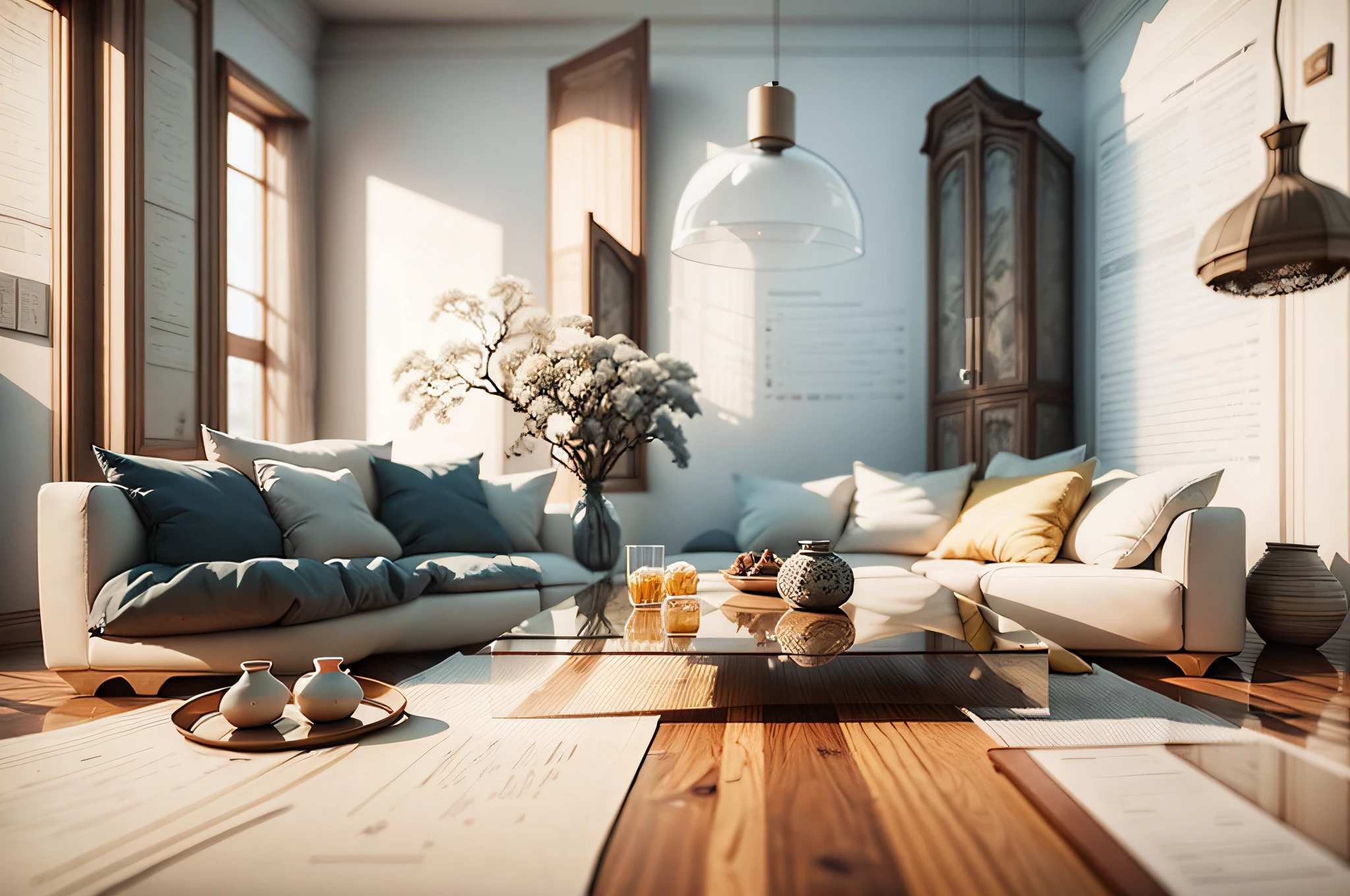 Various elements for use in interior design, isolated on transparent background. 3D render. --auto --s2