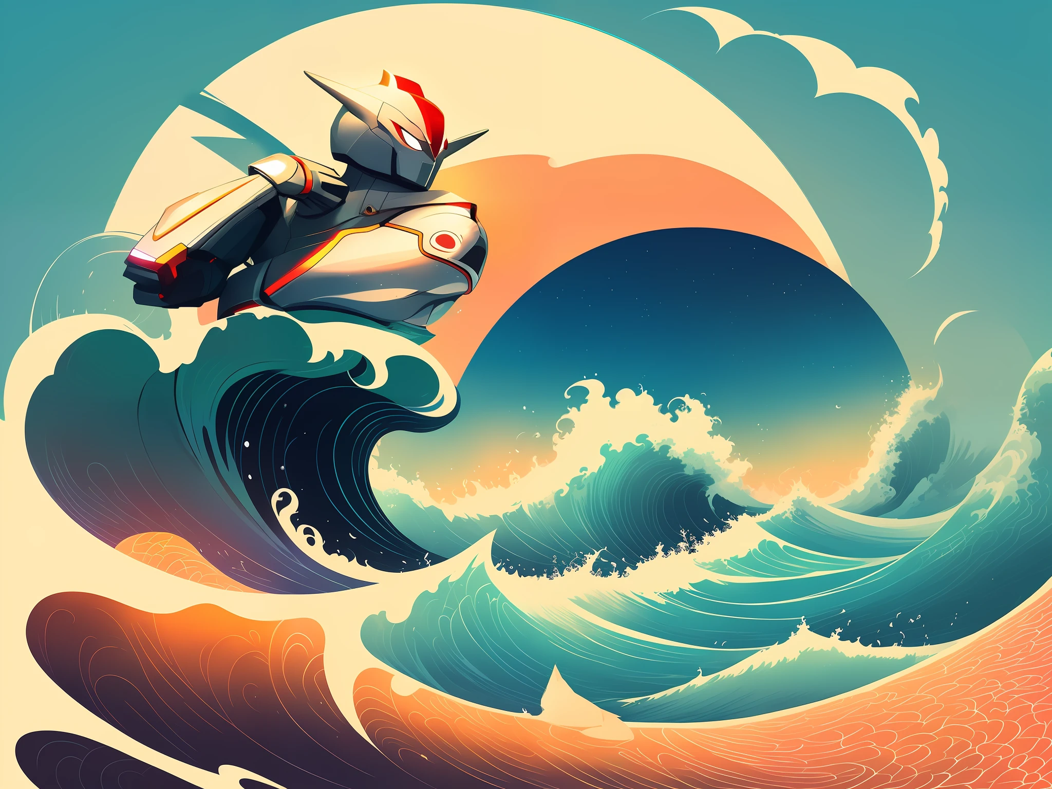 Cat with hands up and cheering, Cyril Rolando's style, inspired by Cyril Rolando, Cyril Rolando and Goro Fujita, Makoto Shinkai Cyril Rolando, Jane Bartel, beautiful artwork illustration, 4 K HD illustration wallpaper, android jones and rads, inspired by nevercrew, retro futuristic illustration
