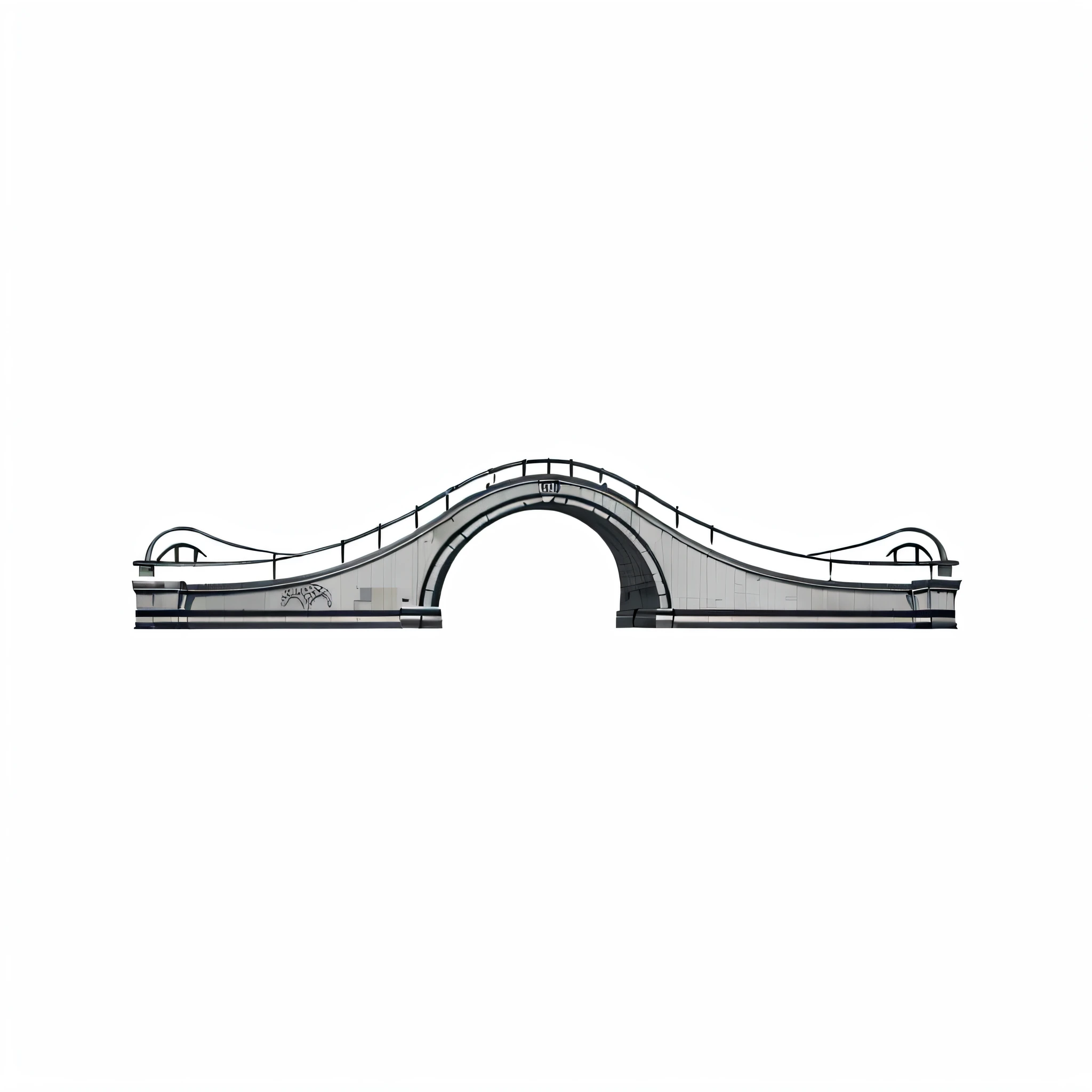 a drawing of a bridge with a curved arch over it, flat shaped chrome relief, arch, general, curved, silver insignia, gothic arch frame, smooth curvilinear design, tech art, back arched, three quarter view, arches, curved bridge, rounded roof, white sweeping arches, steel archways, decorative art deco border, chrome accents, decoration
