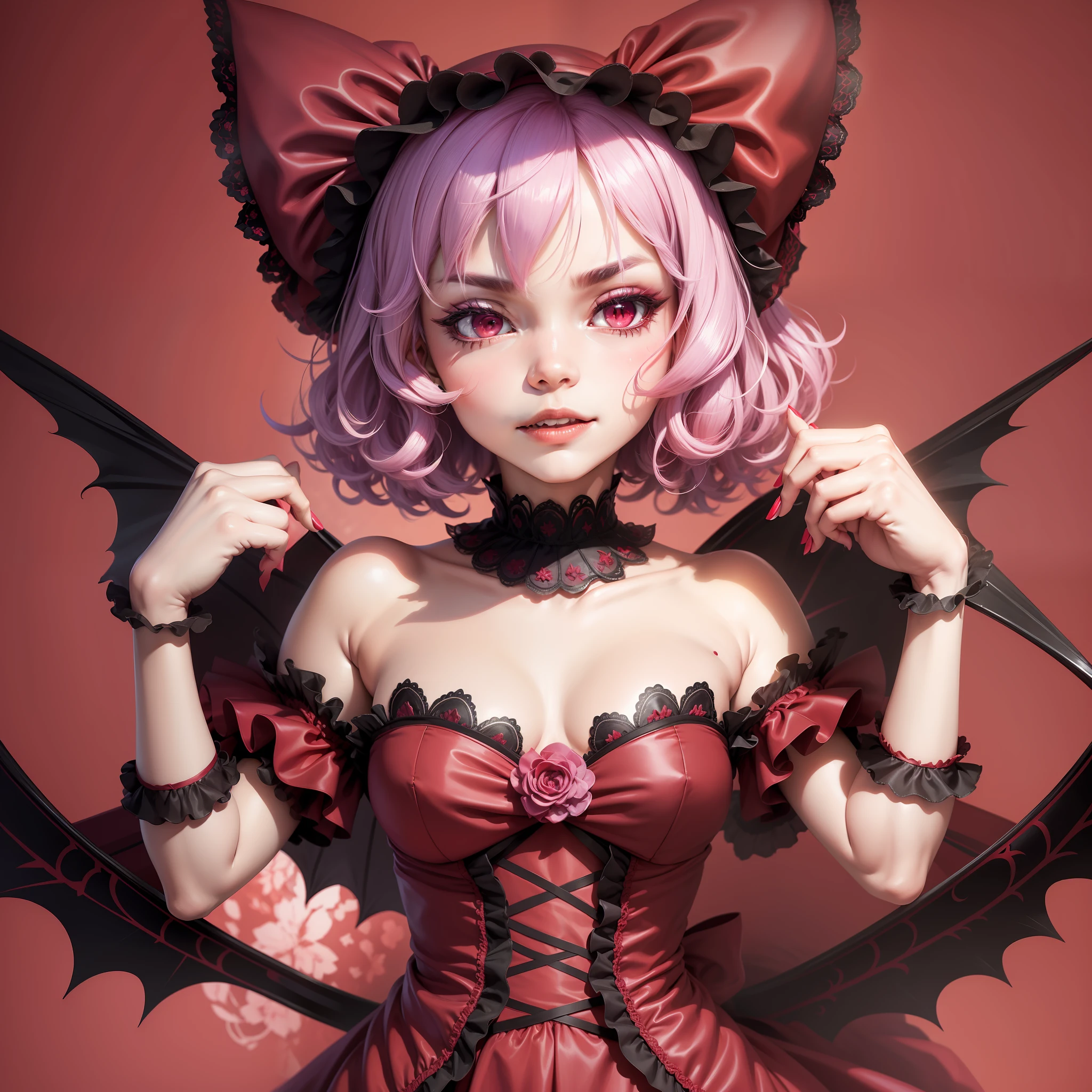 (extremely detailed remilia scarlet) (focus on face) colorful background, 32k resolution, best quality