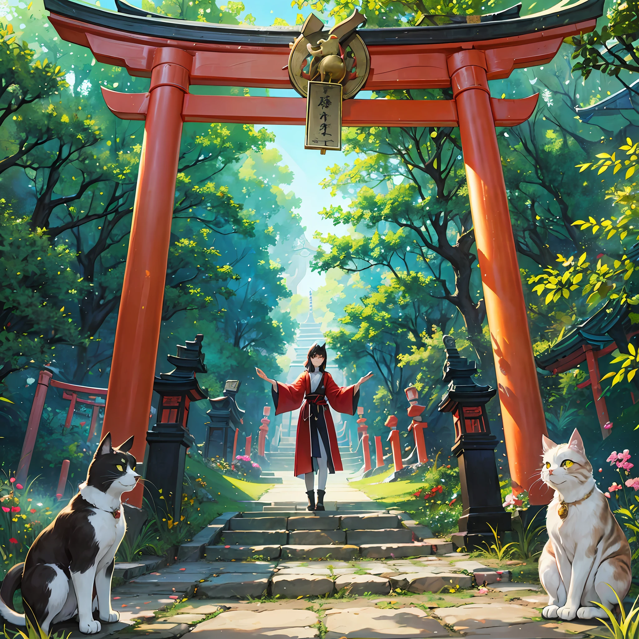 The precincts of the shrine begin to climb as the morning sun shines in the eastern sky. Under the beautiful torii gate that stands in the precincts, a particularly large beckoning cat is standing.
The beckoning cat has a magnificent posture, stretches its back and has a graceful expression. A golden bell is worn around his neck, and a faint sound echoes every time it sways in the breeze. The eyes of the beckoning cat shine and shine as if to symbolize wisdom and good fortune.
Around the beckoning cat, various large and small beckoning cats gather. Red beckoning cat, white beckoning cat, black beckoning cat, etc., various colors and patterns add color. Each of them stands in a different pose and raises his hands in a posture that invites good luck.
The light of the morning sun penetrates the torii gate, giving it a mysterious glow. The light illuminates the beckoning cats, making their presence even more pronounced. It is as if the beckoning cats are blessed by the sun.
This fantastic scenery will bring happiness and prosperity to visitors. The beckoning cats smile quietly and accept people's wishes with their charm. In a sacred space on a phantom island, the beckoning cats are a presence that bestows peace of mind and happiness.
As you gaze at this landscape, you will be enchanted by its mystical power. And here we can join hands with wishes and receive new luck and fortune. --auto --s2